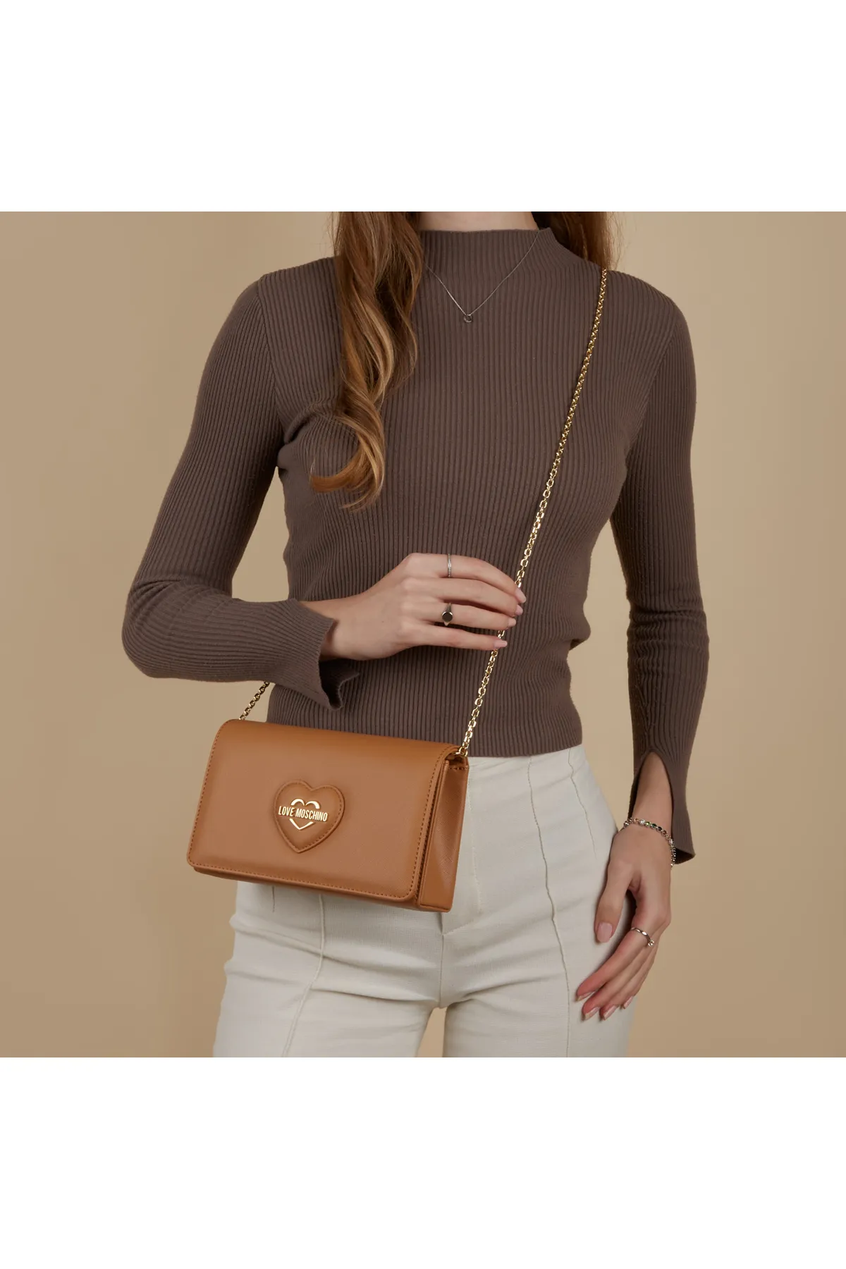 1'ASLAN  Love Moschino Saffiano Damen Umhängetasche Braun Jc4268pp0ikl0226