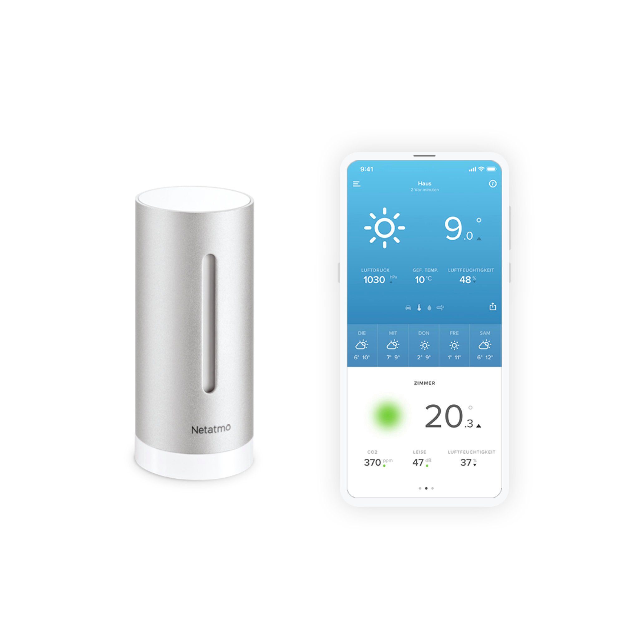 Netatmo CO2 Messgerät, Zusatz Innenmodul für Netatmo Wetterstation, Smart-Home-Steuerelement
