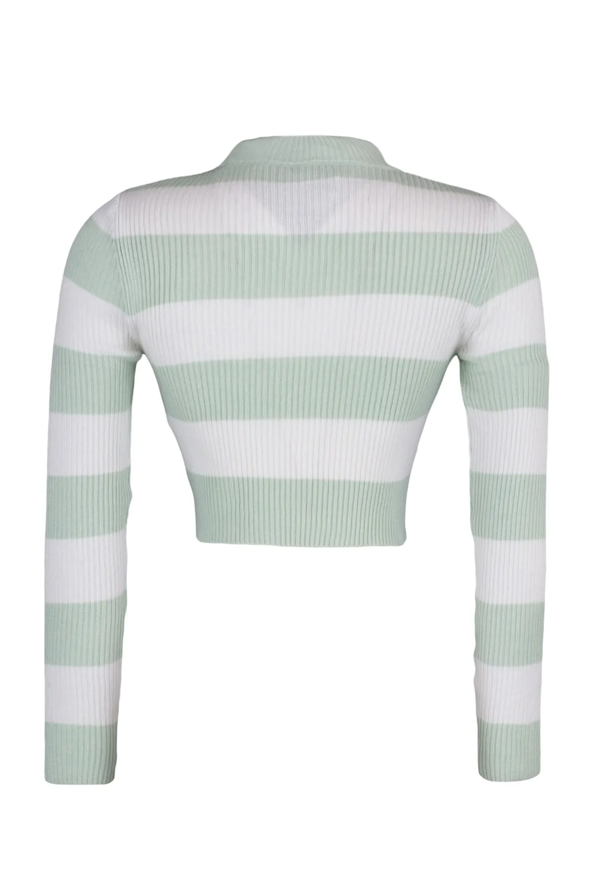 Trendyol Collection  Mintgrüner, kurzer Strickpullover aus Baumwolle mit Streifen TWOAW20KZ0255