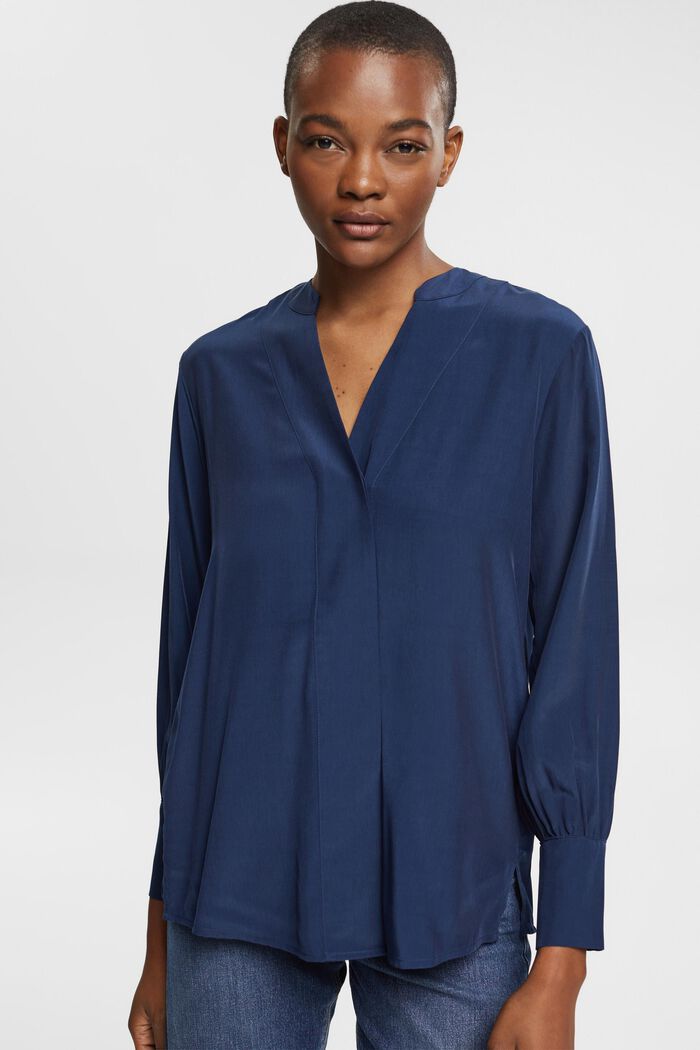 Bluse mit V-Neck, LENZING™ ECOVERO™