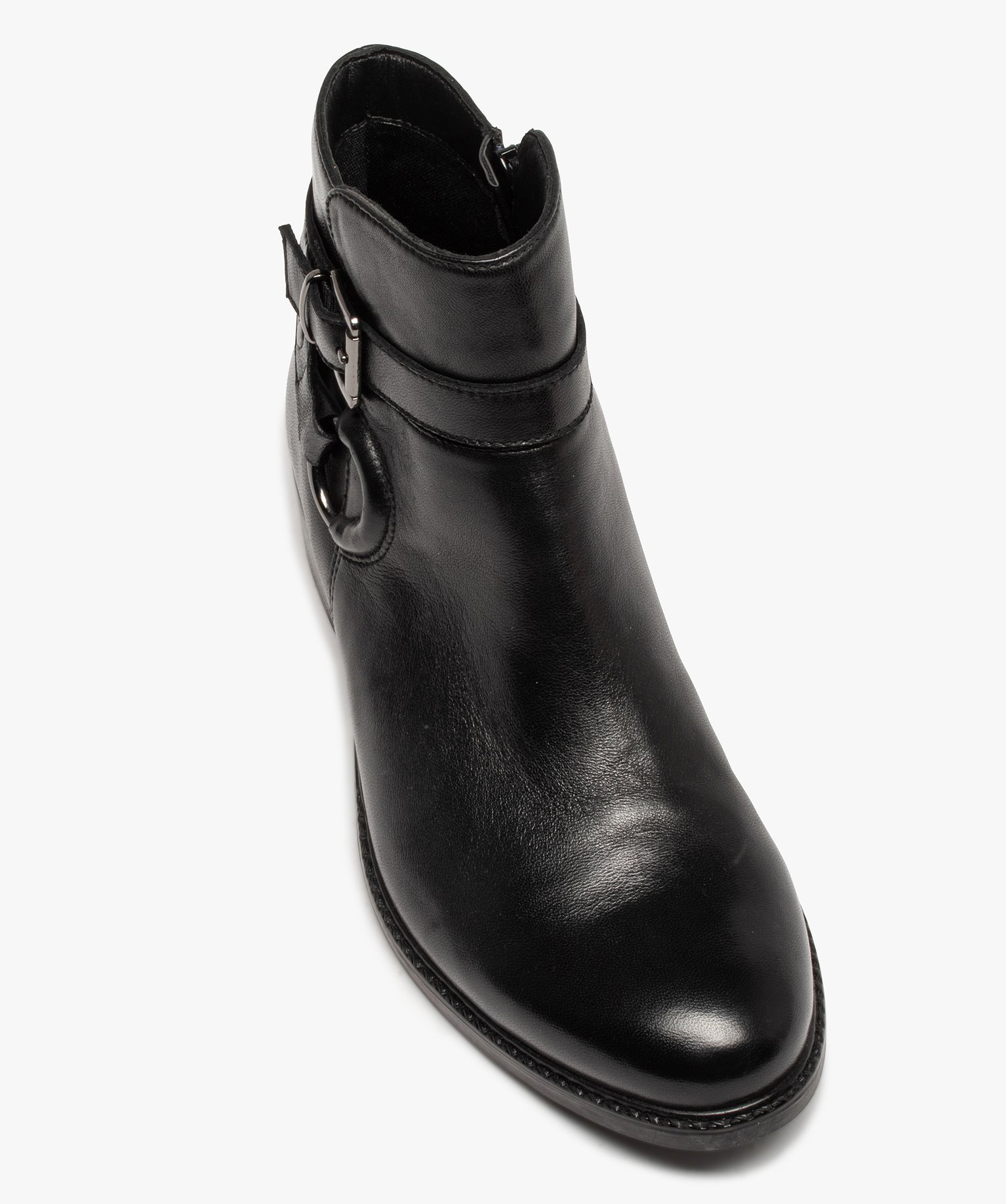 Boots femme unies en cuir à bride décorative - Tanéo noir | GEMO