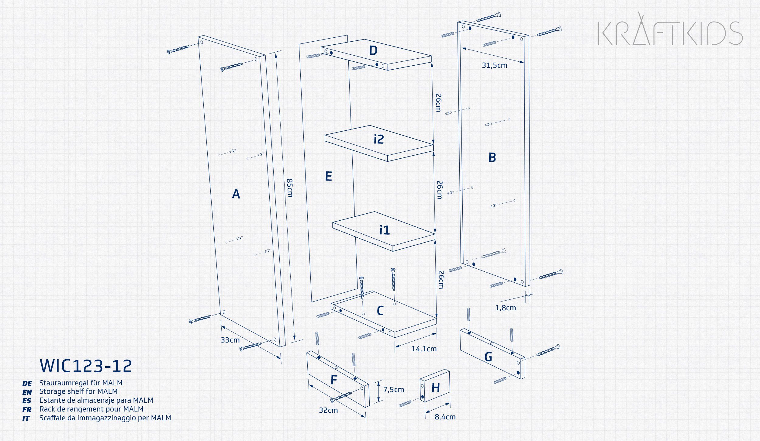 KraftKids Stauraumregal für Wickeltisch weiß passend für HEMNES Kommode u.a., Mit Sockel und höhenverstellbaren Füssen