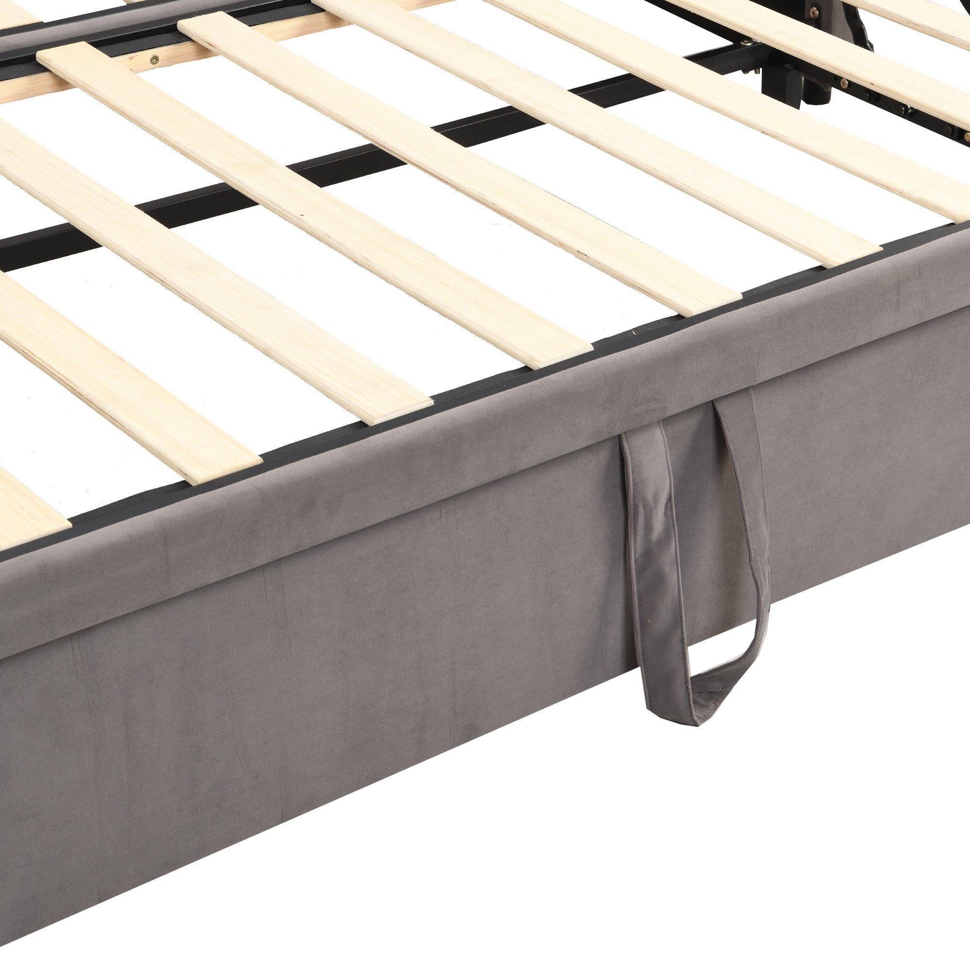 OKWISH Bett Polsterbett Ausziehbares Schlafsofa, 90/180*200 cm (aus hautfreundlichem Samtstoff, mit Lattenrosten), Ohne Matratze