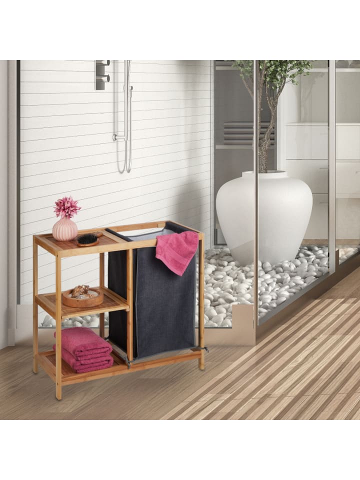 relaxdays Wäschekorb Regal in Natur/ Grau - (B)68 x (H)65 x (T)33 cm günstig kaufen onesize