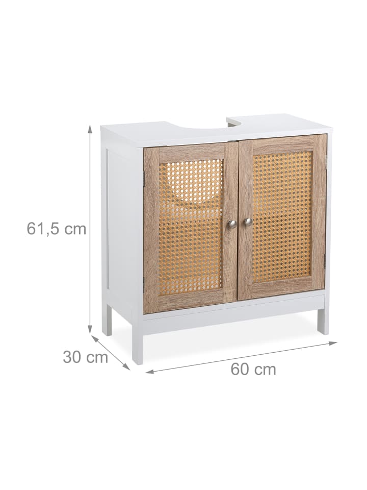 relaxdays Waschbeckenunterschrank in Weiß/ Natur - (B)60 x (H)61,5 x (T)30 cm günstig kaufen onesize