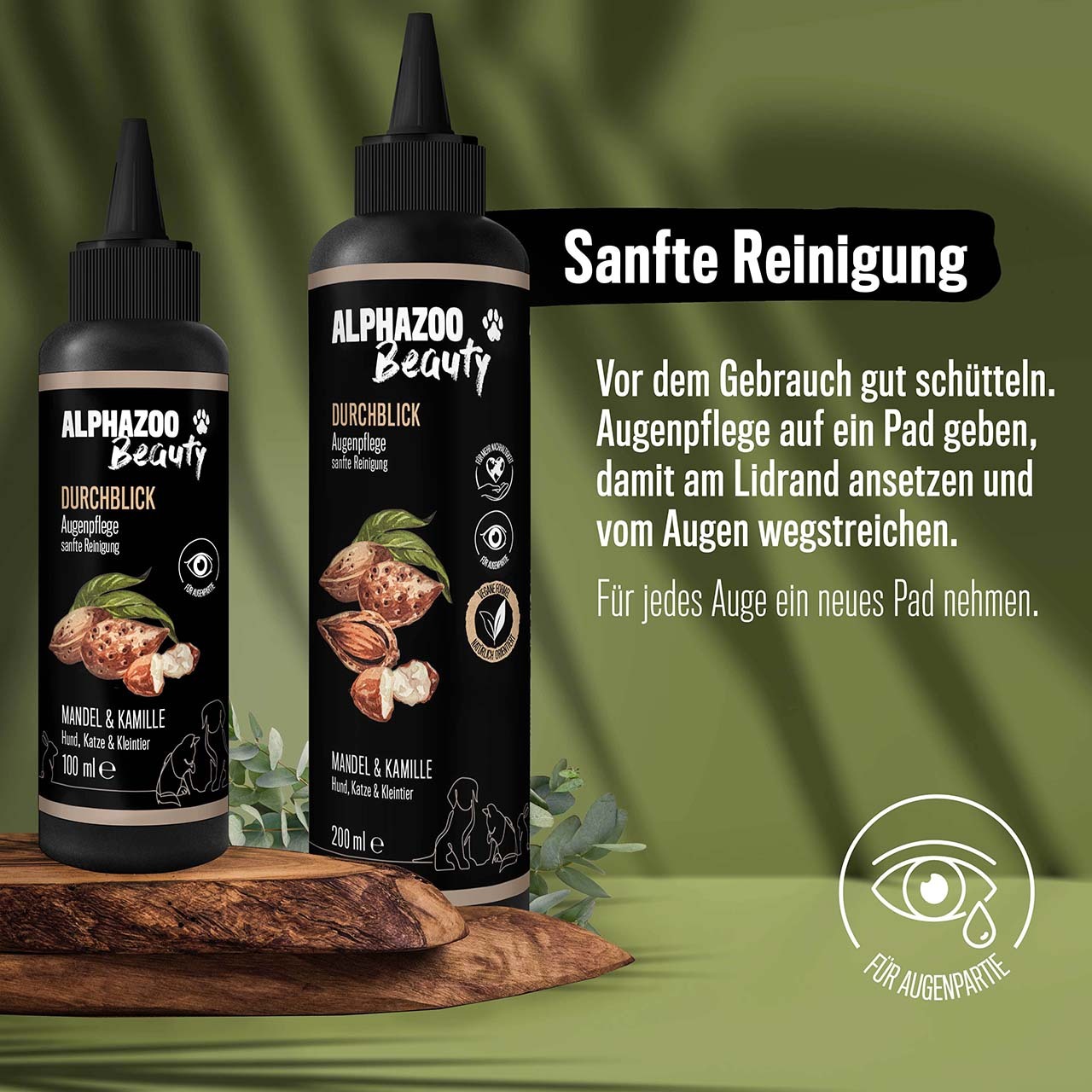 ALPHAZOO Augen- & Ohrenpflege ALPHAZOO Sanfte Augenpflege 200ml - Durchblick für Hunde, Katzen, Haus- und Hoftiere
