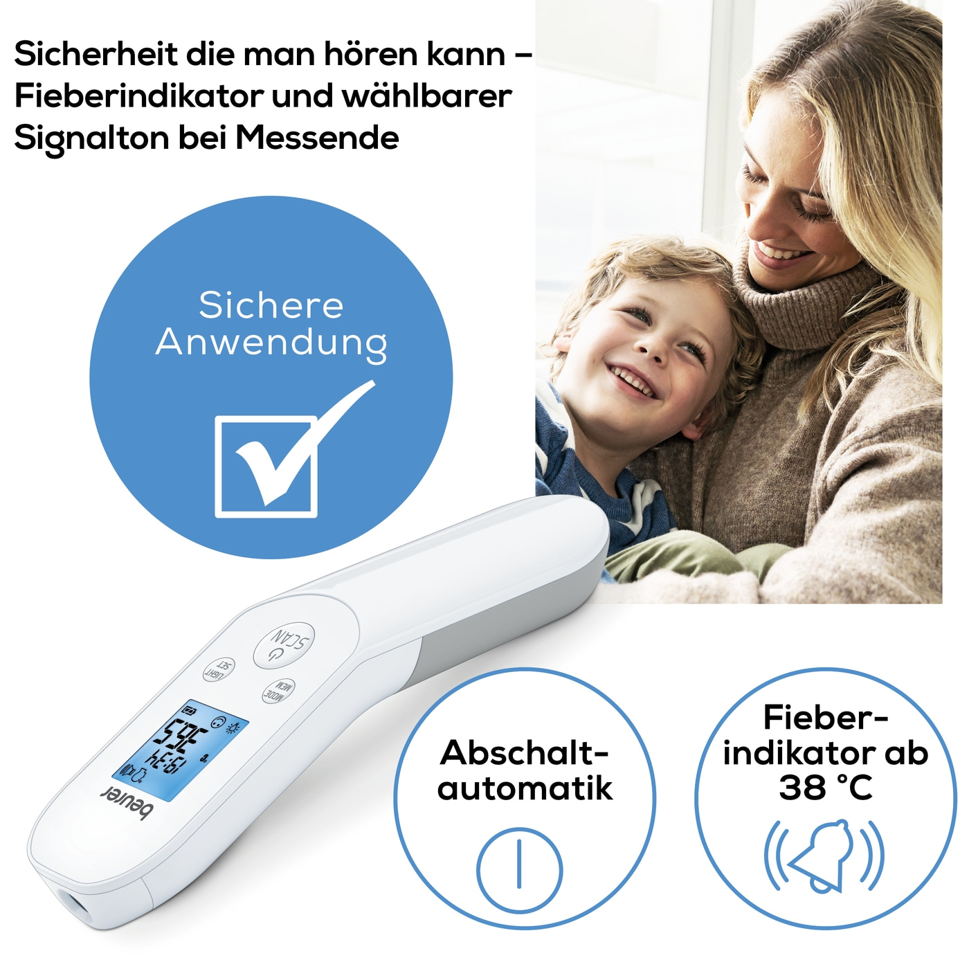 Beurer kontaktloses Thermometer FT 85-Kontaktloses Fieberthermometer für mehr Hygiene dank Infrarot-Messtechnik