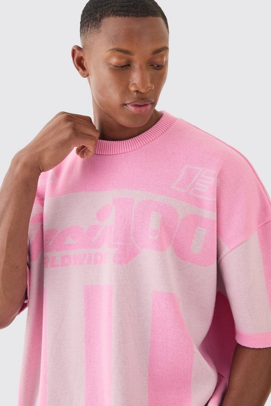 Gestricktes Oversize T-Shirt mit Moto-Streifen