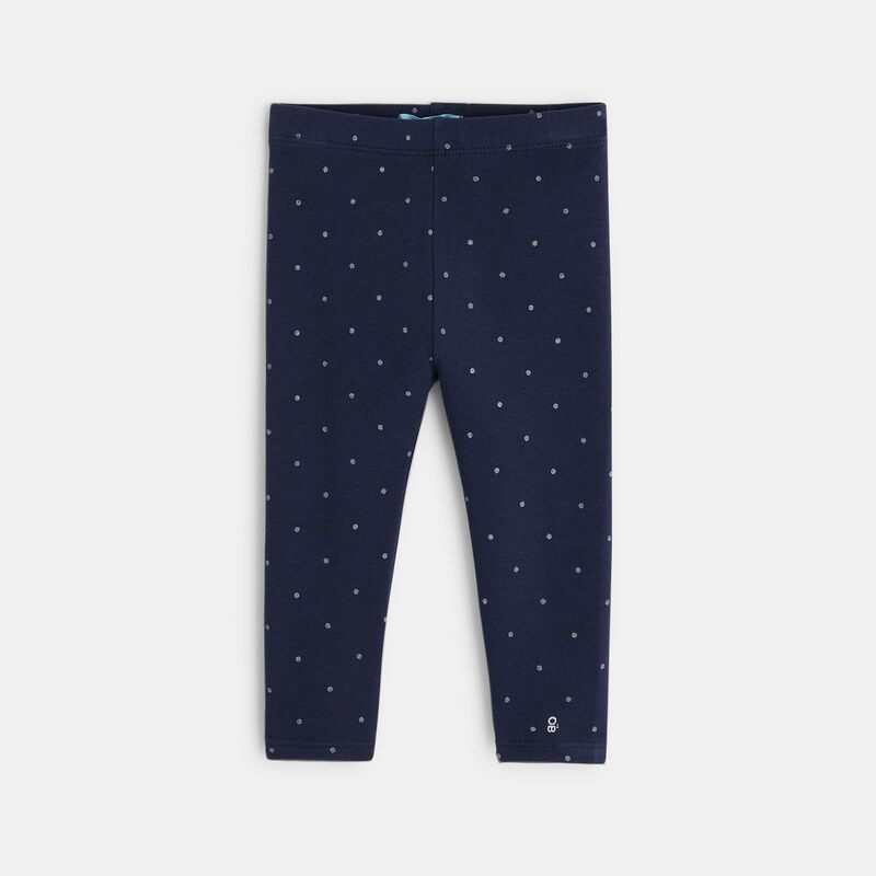 Legging molleton bio imprimé pois bleu bébé fille