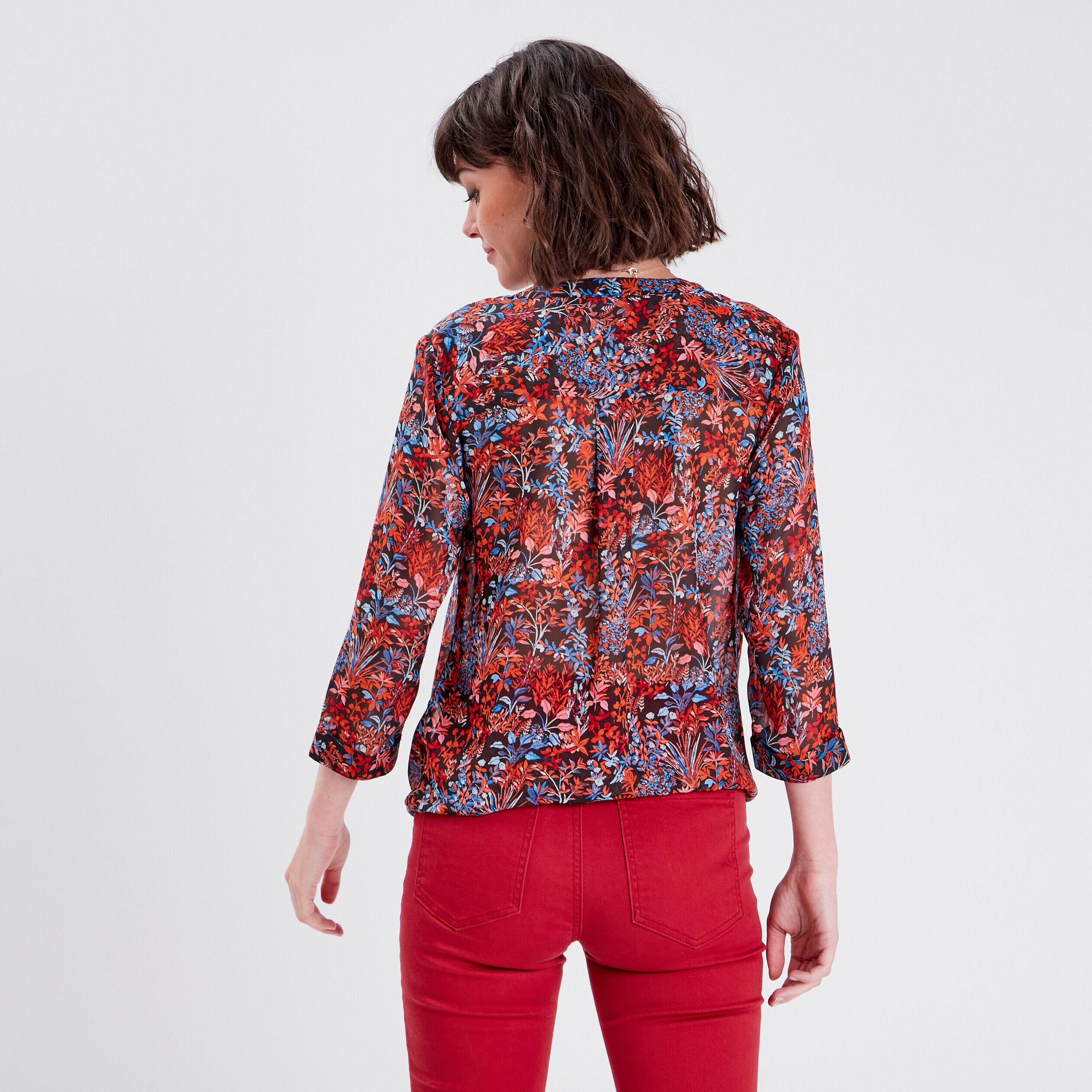 Blouse manches 3/4 marron foncé femme | Cache Cache