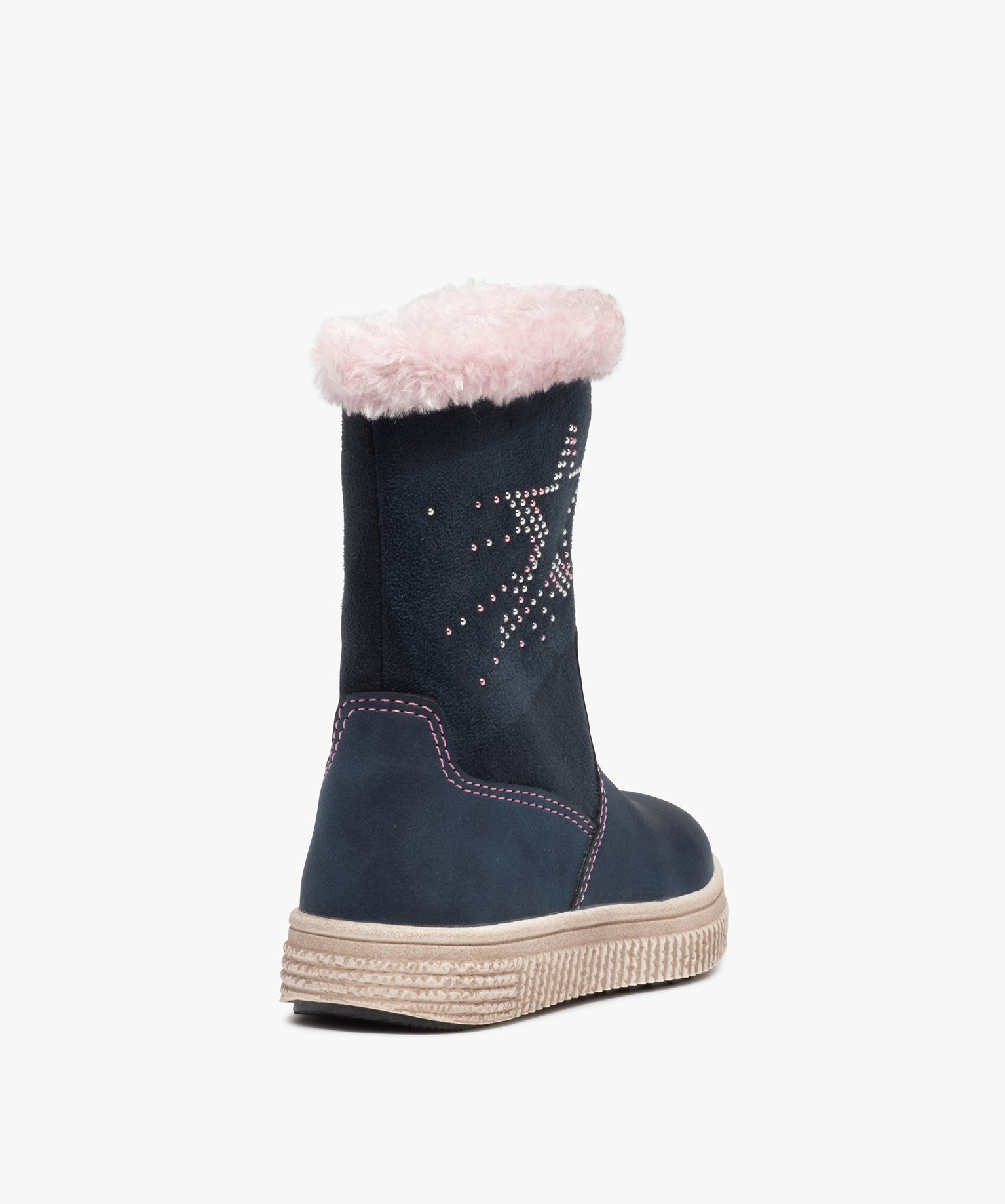 Bottes fourrées fille en suédine motif étoile en strass bleu | GEMO