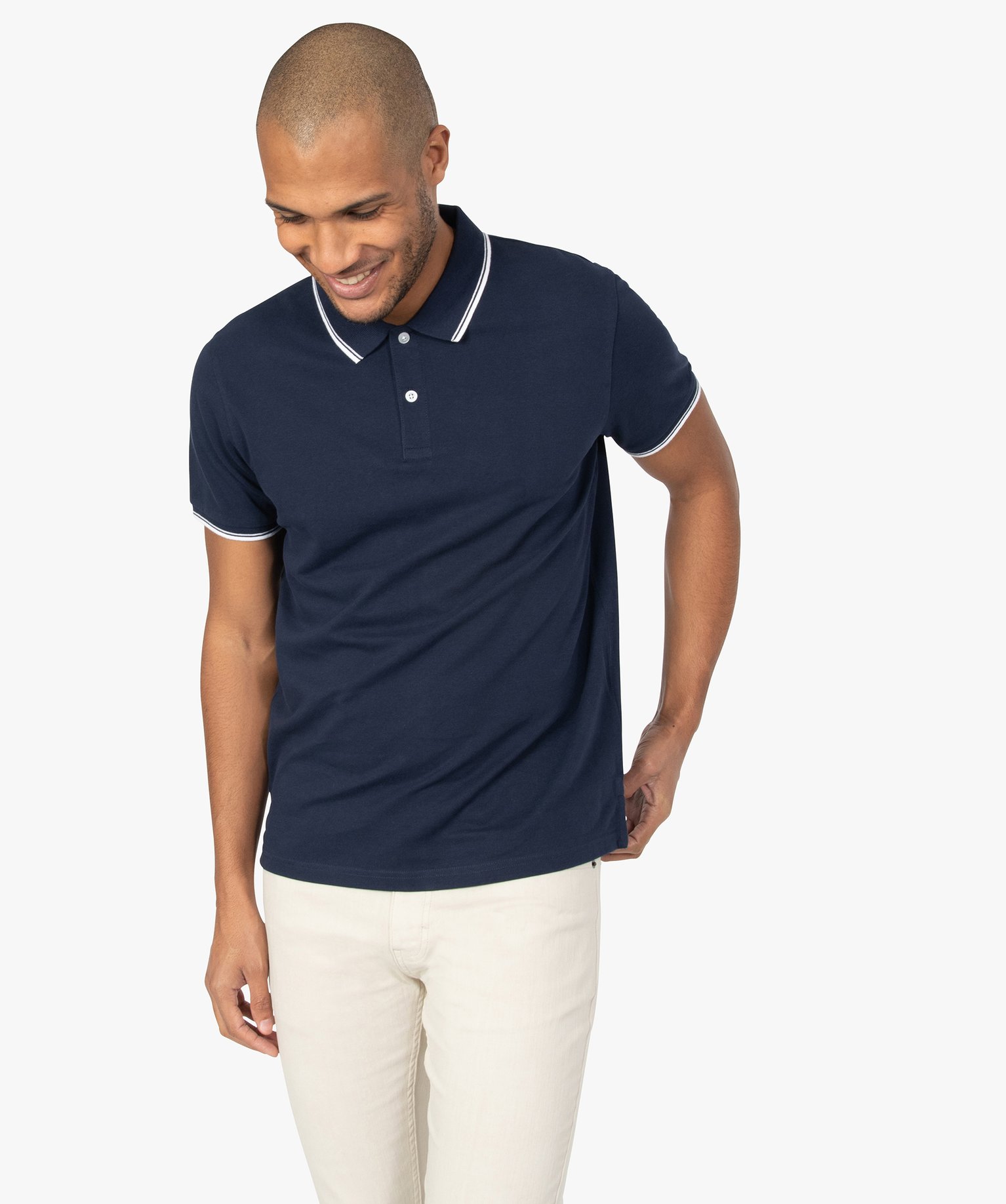 Polo homme à manches courtes 100% coton bio marine | GEMO