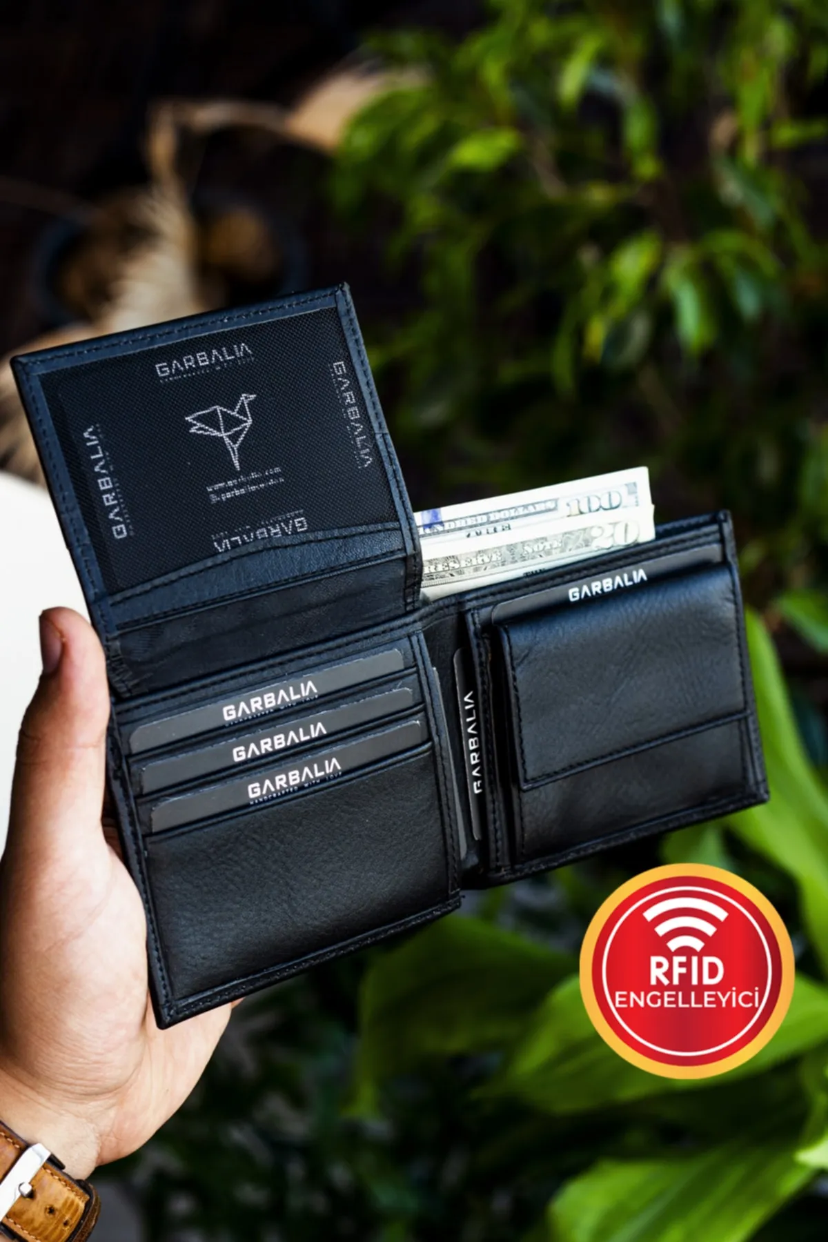 Garbalia  Jackson Geldbörse aus echtem Leder mit Rfid-Schutz, naturschwarz, mit Münzfach