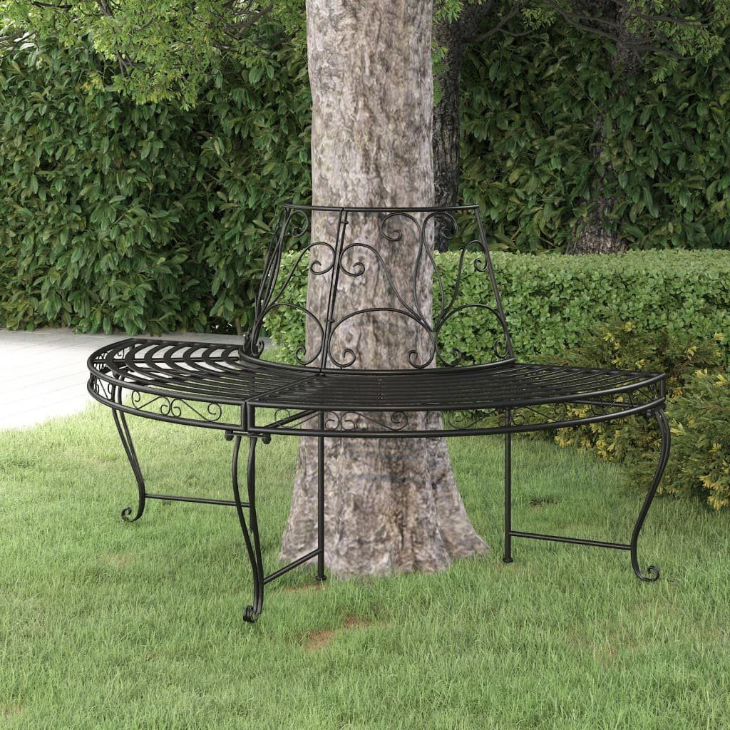 vidaXL Gartenbank Baumbank Halbrund Ø160 cm Schwarz Stahl (1-St)