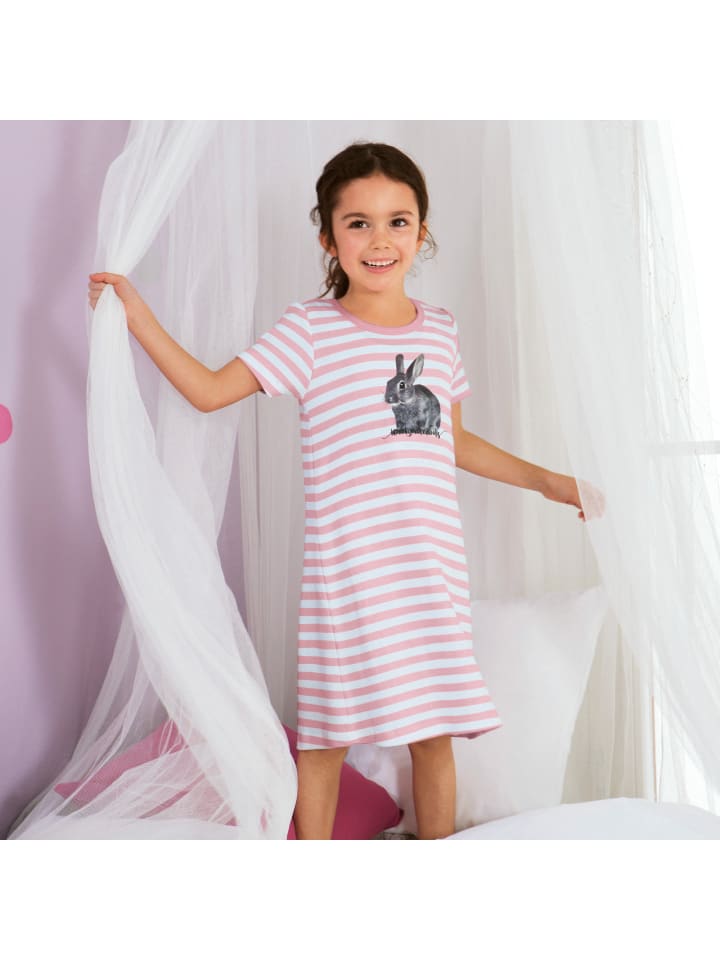 Erwin Müller Single-Jersey Kinder-Nachthemd in rosa/weiß/grau günstig kaufen