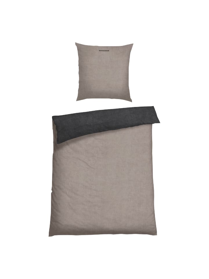 Schiesser Feinbiber-Bettwäscheset Doubleface in Taupe-Schwarz günstig kaufen 155 x 220 cm