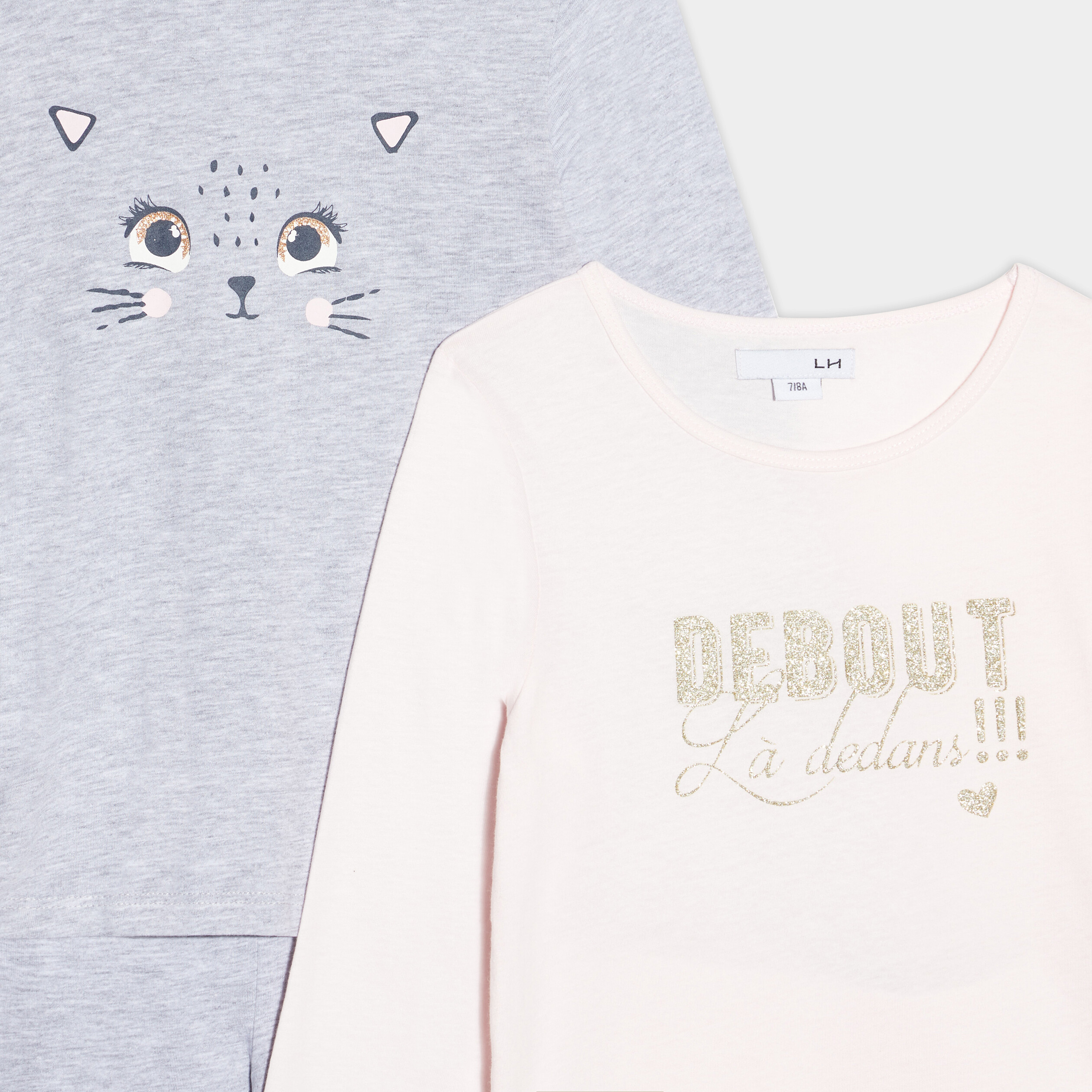 Lot 2 pyjamas gris clair fille | La Halle