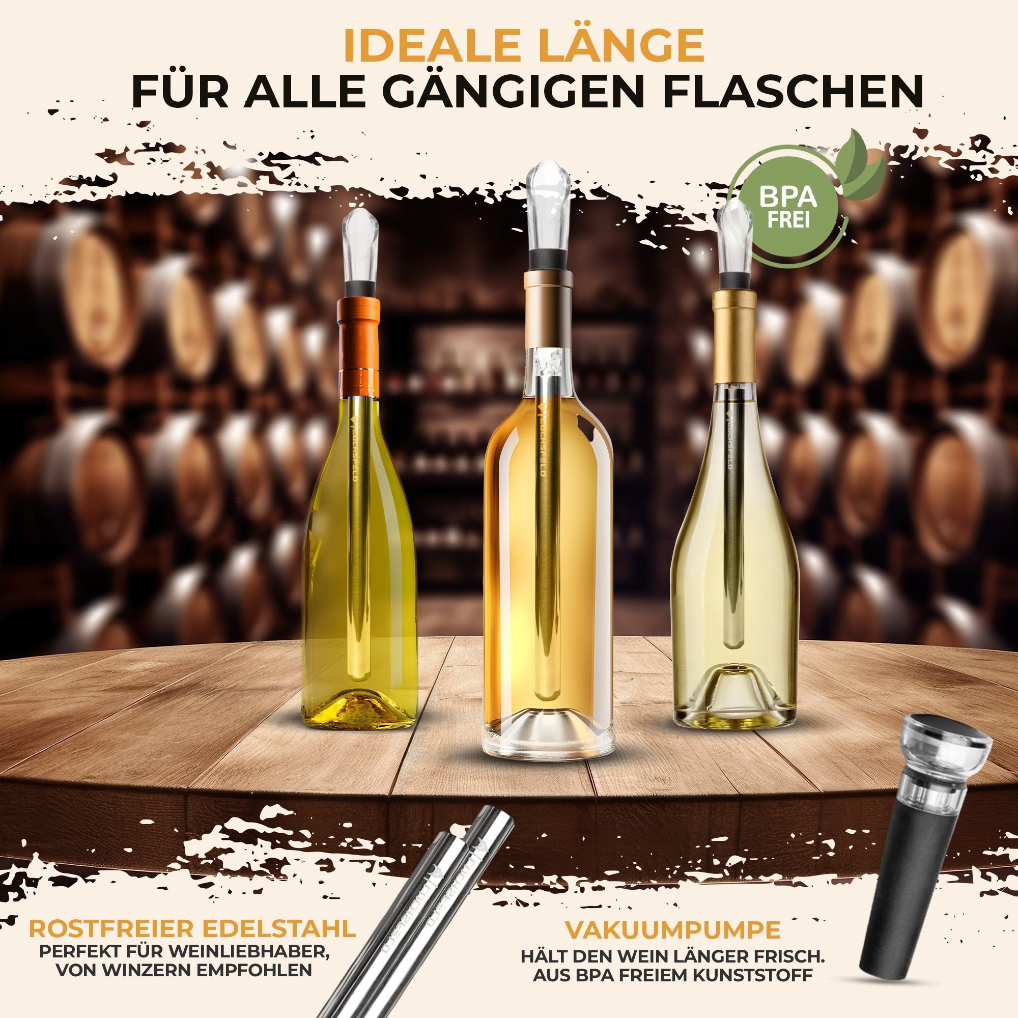 LUCHSFELD Weinkühler Weinkühlstab mit Ausgießer und Vakuumverschluss, Geschenkset