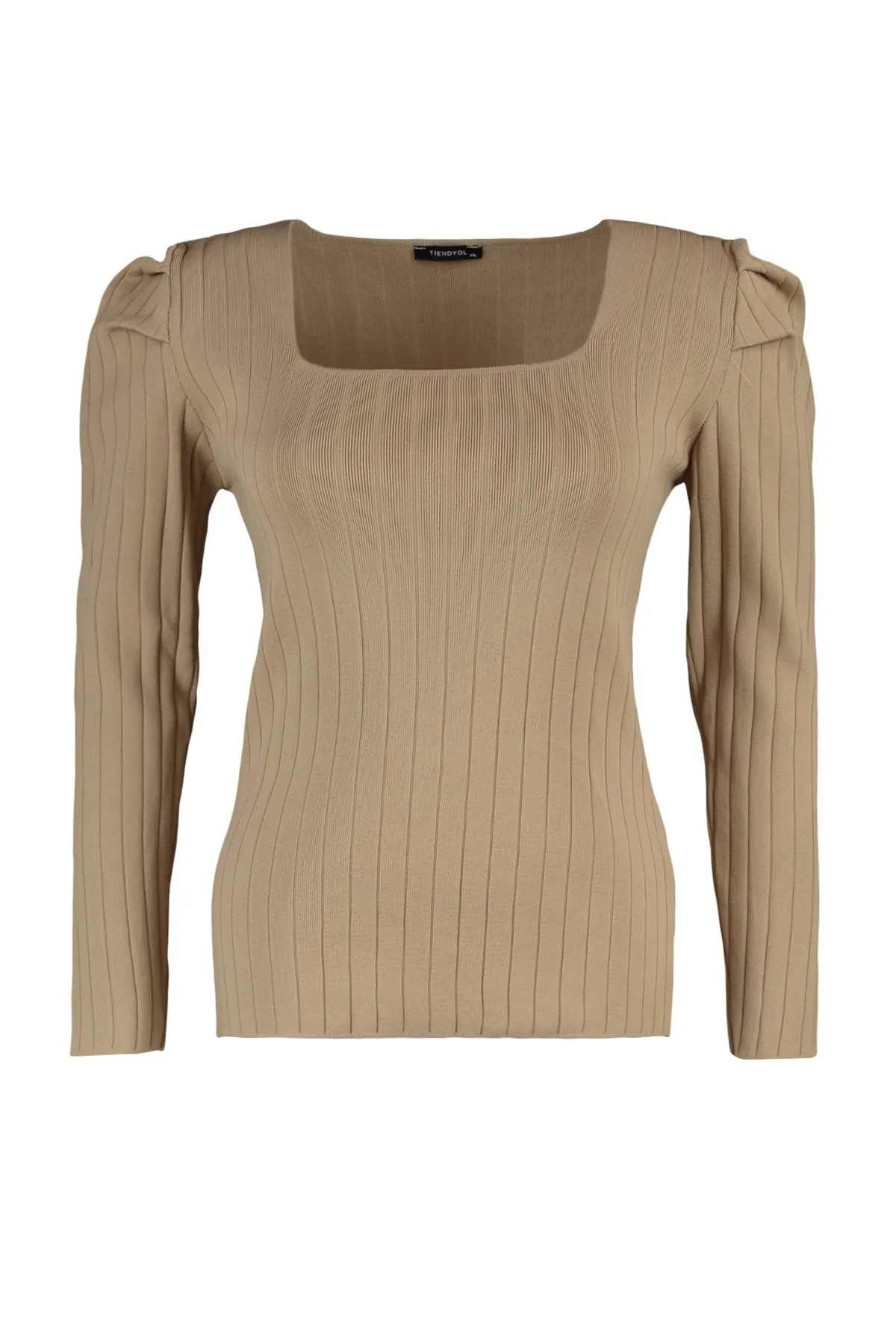 Trendyol Curve  Beige Strickbluse mit Wassermelonenärmeln