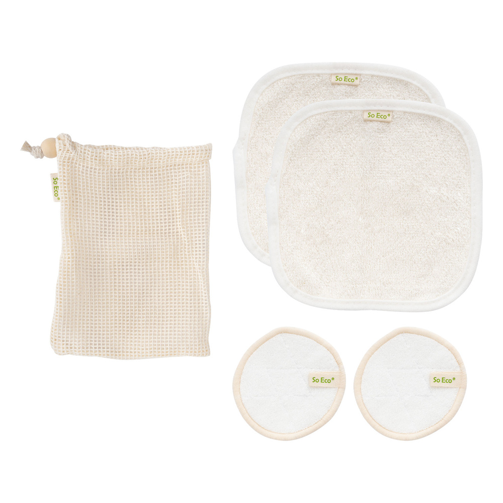 so eco Set de 4 disques & lingettes en bambou Nettoyant visage