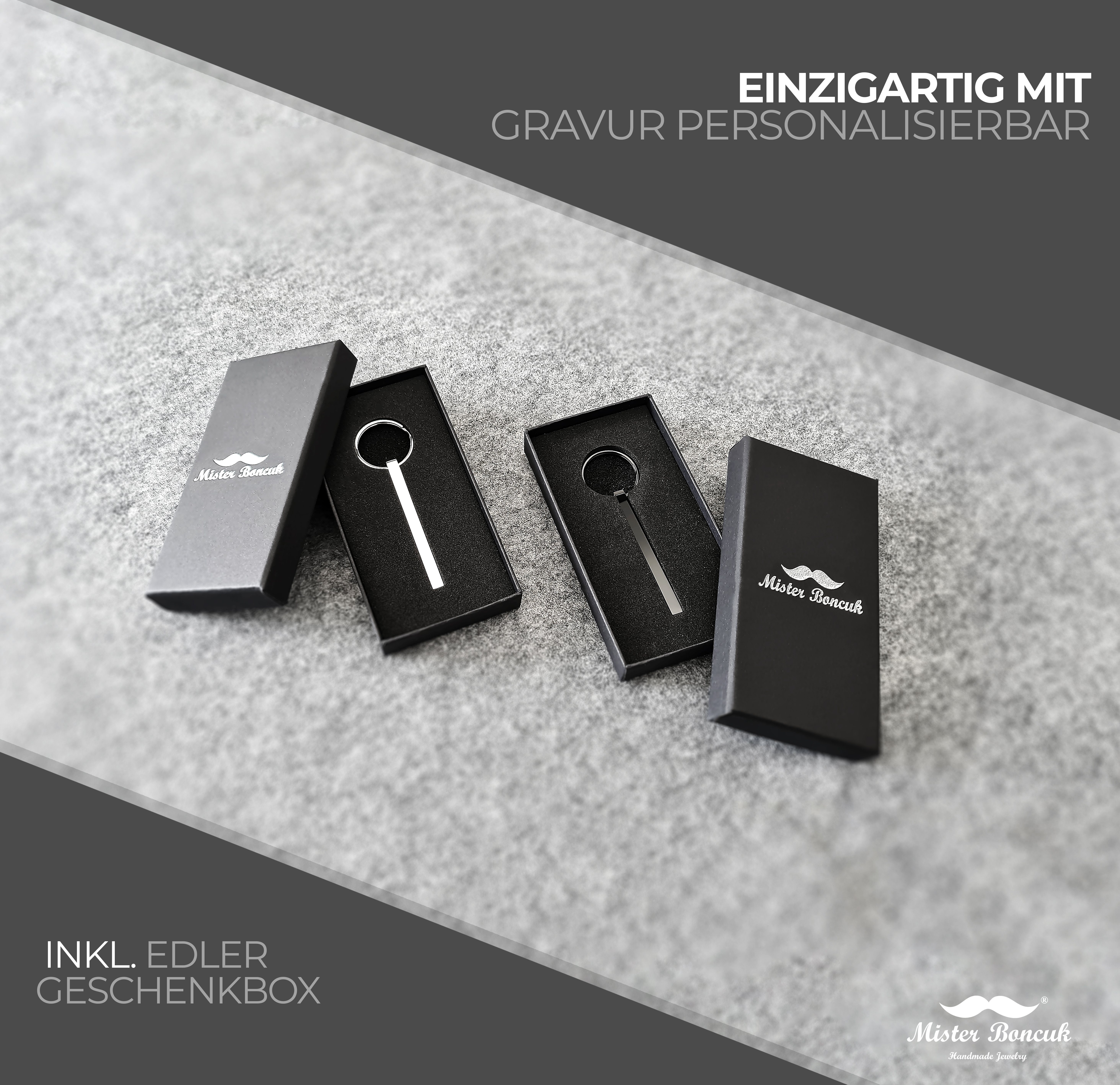 Mister Boncuk Handmade Jewelry Schlüsselanhänger Cubikey mit Gravur aus Edelstahl (Quader Schlüsselanhänger - Personalisierte Geschenke für Männer und Frauen), Gravur, Edelstahl