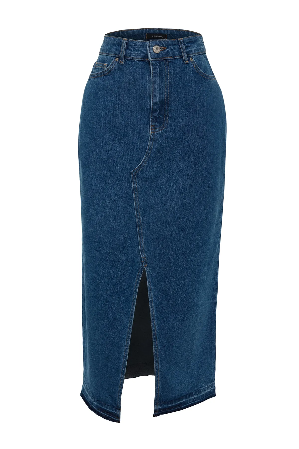 Trendyol Collection  Dunkelblauer geschlitzter Maxi-Jeansrock TWOSS23ET00289