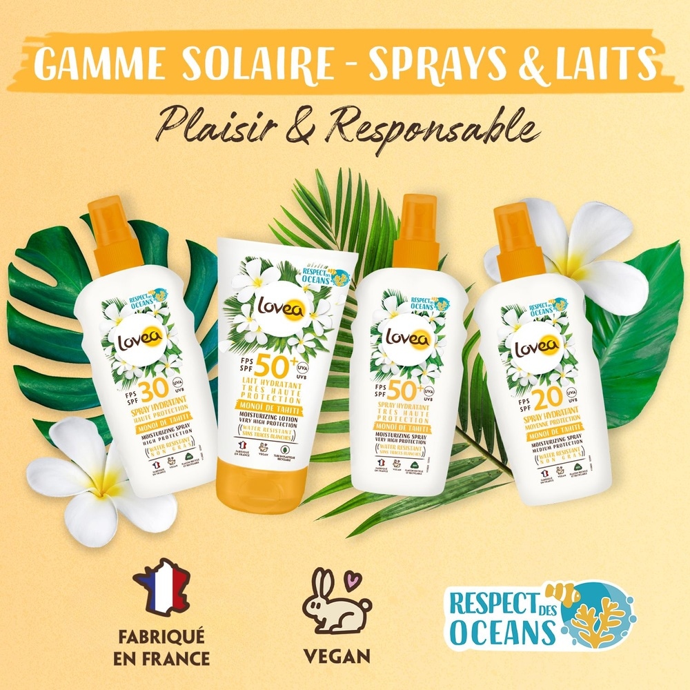 lovea Lait Hydratant FPS 50+ Très Haute Protection Monoï de Tahiti Lait Protecteur Solaire - Hydratant