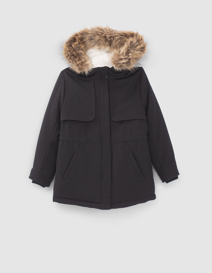 Parka 2-en-1 noire pailletée et veste matelassée fille