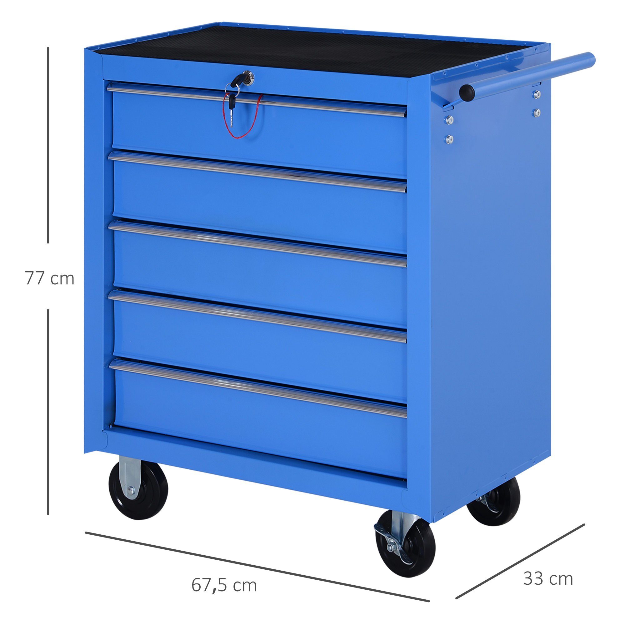 HOMCOM Werkstattwagen Werkzeugwagen, max. Traglast:100 kg, (Set, 1-tlg., Werkzeugwagen), Rollwagen Werkzeugkasten mit Rollen, Blau