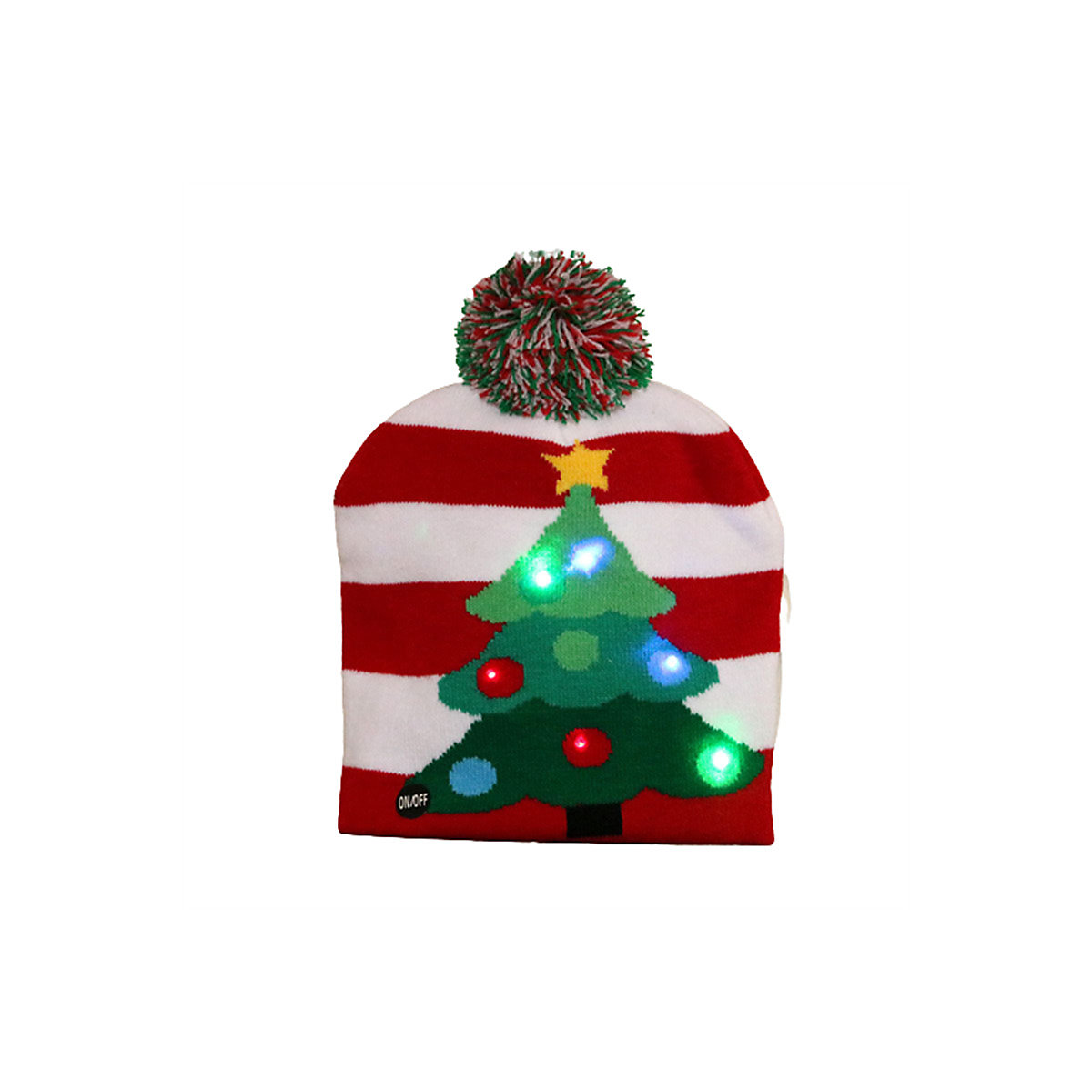 Gestrickte Weihnachtsmütze für Erwachsene und Kinder Bunte leuchtende Strickmütze Weihnachtsmütze