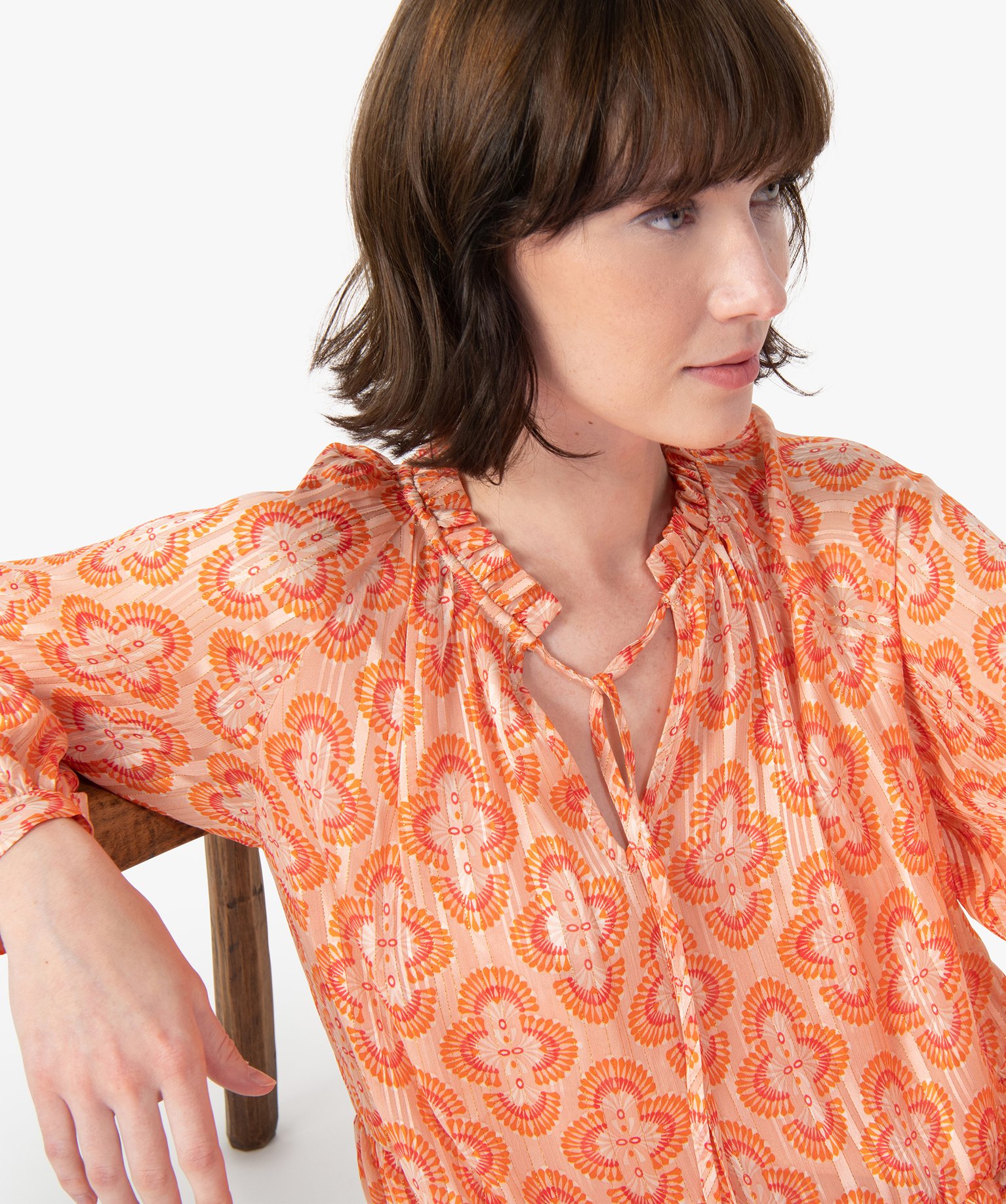 Robe femme à motifs et fines rayures pailletées imprime | GEMO