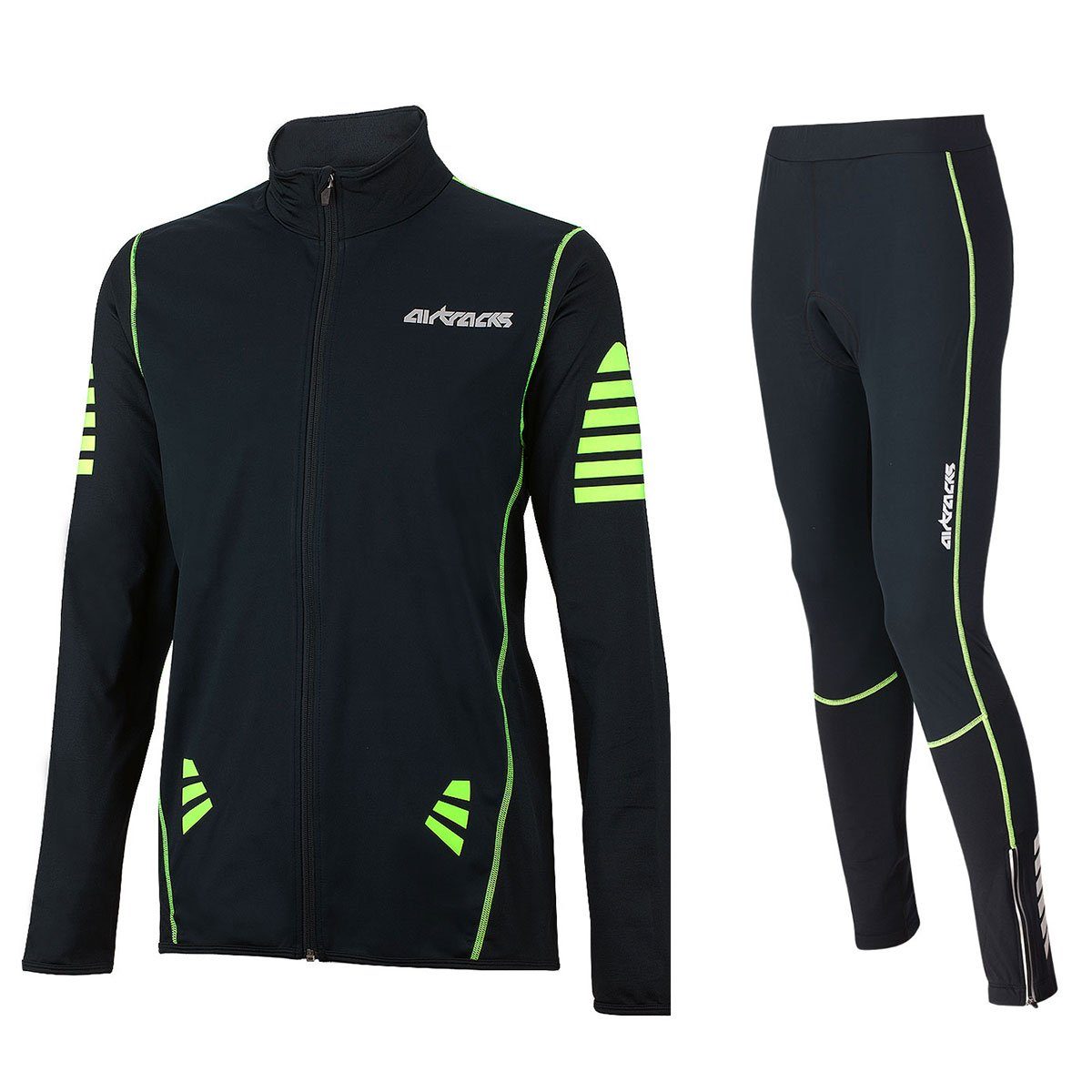 Airtracks Fahrradhose Herren Thermo Radtrikot Set Pro Windstopper (Fahrradtrikot Set, 2-tlg) Thermo Fahrradhose lang + Thermo Fahrradtrikot Langarm, für Herbst-Winter  S M L XL XXL XXXL