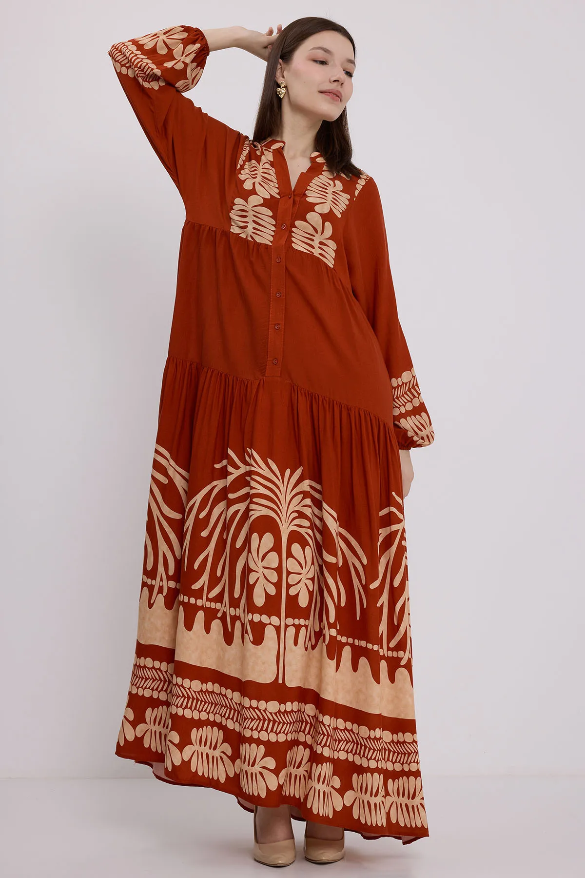 Bigdart  Damen-Hijab-Kleid aus ziegelroter Viskose 2423