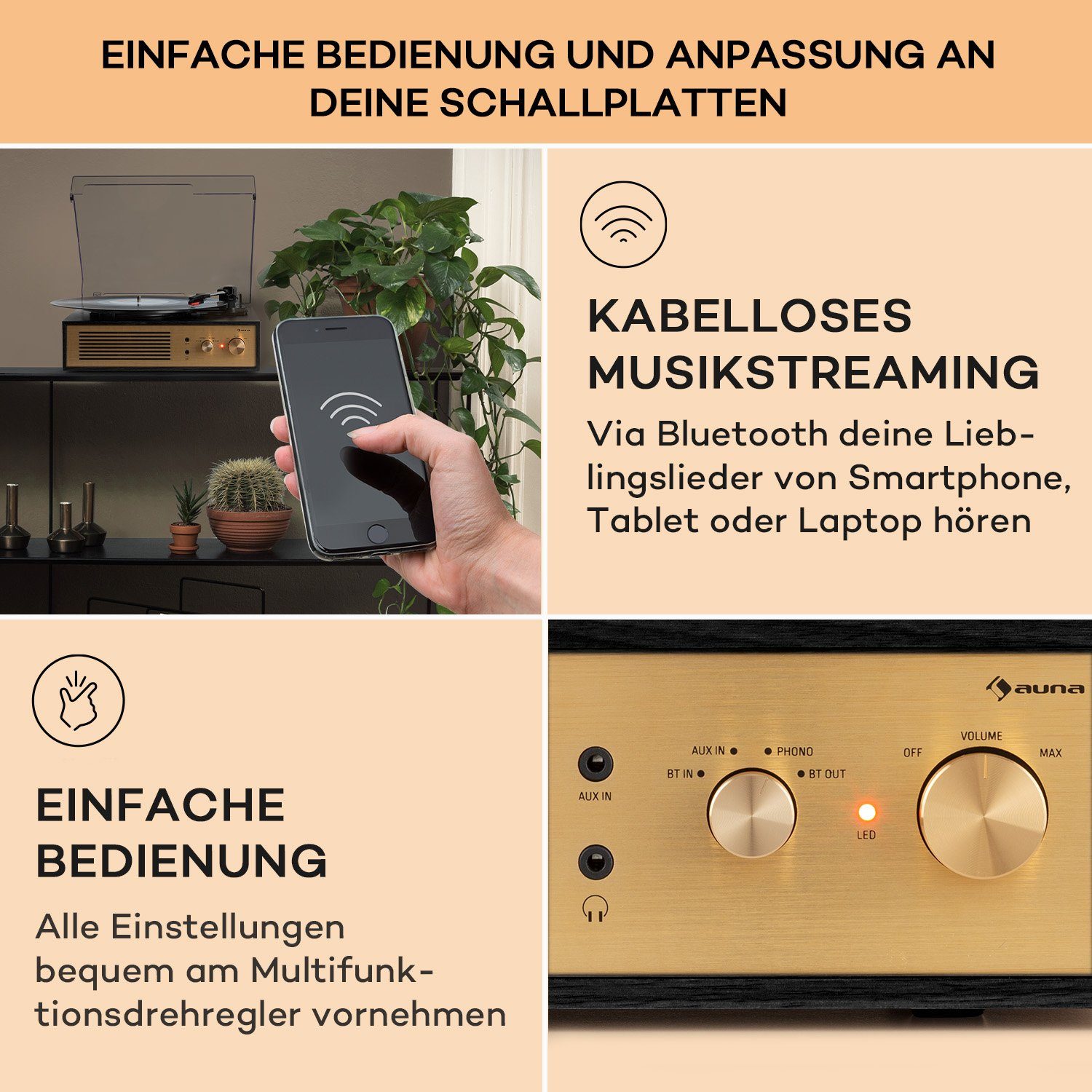Auna Berklee TT Classic Plattenspieler (Riemenantrieb, Bluetooth)