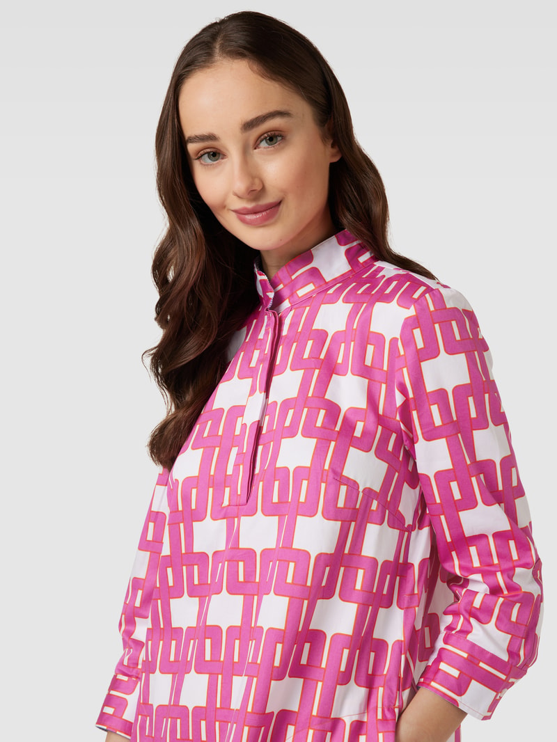 Hemdblusenkleid aus Baumwolle mit Allover-Print in fuchsia