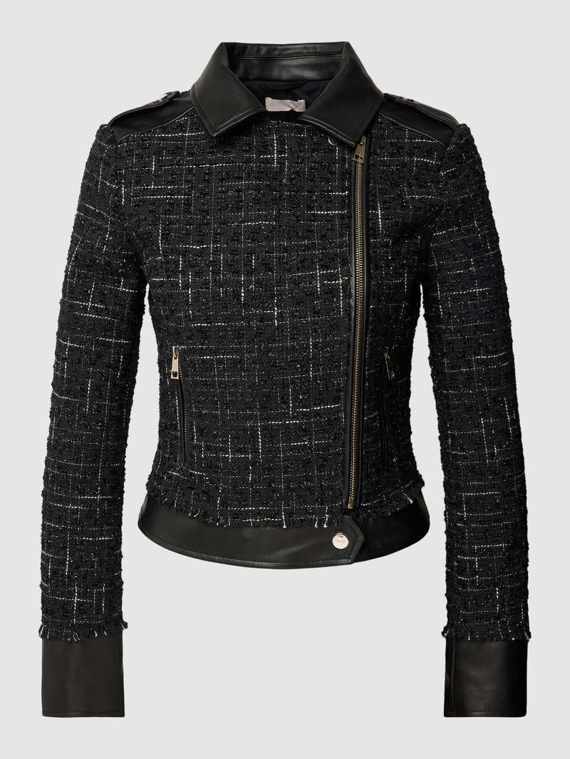 Blazer aus Baumwolle in Bouclé-Optik in schwarz