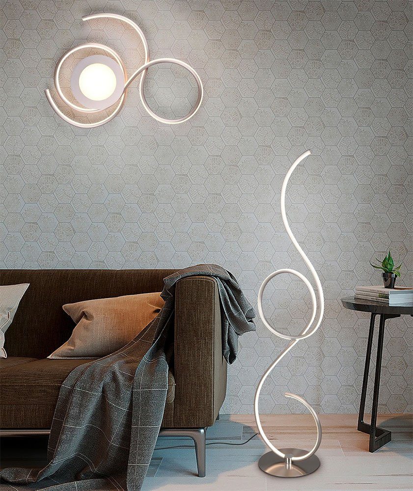 etc-shop LED Stehlampe, LED-Leuchtmittel fest verbaut, Kaltweiß, Warmweiß, Neutralweiß, Tageslichtweiß, LED Standleuchte dimmbar Designer Stehlampe silber