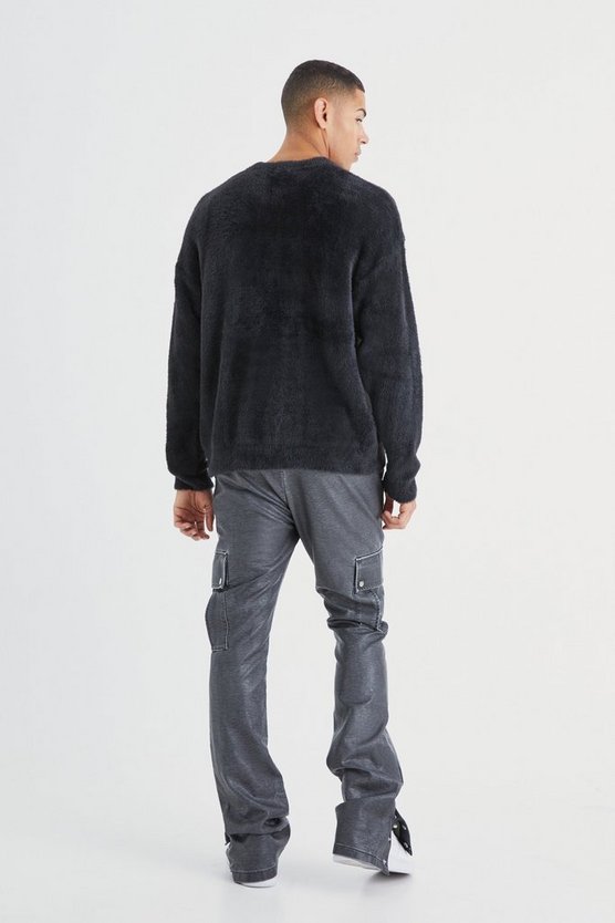 Slim-Fit PU Cargo-Schlaghose mit Druckknöpfen