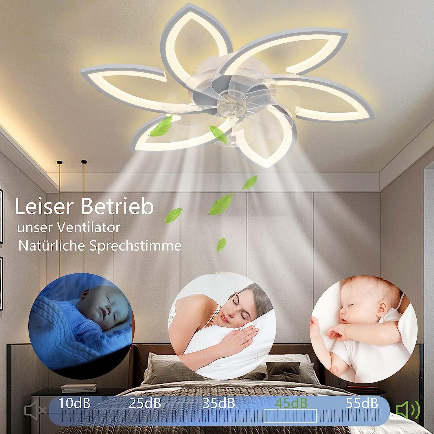 Hikeren Deckenventilator Deckenlüfter leuchte,Lüfterlicht,Dimmbar,Deckenlampe für 15, 66W/90W;Leuchte/ Ventilator getrennt schaltbar