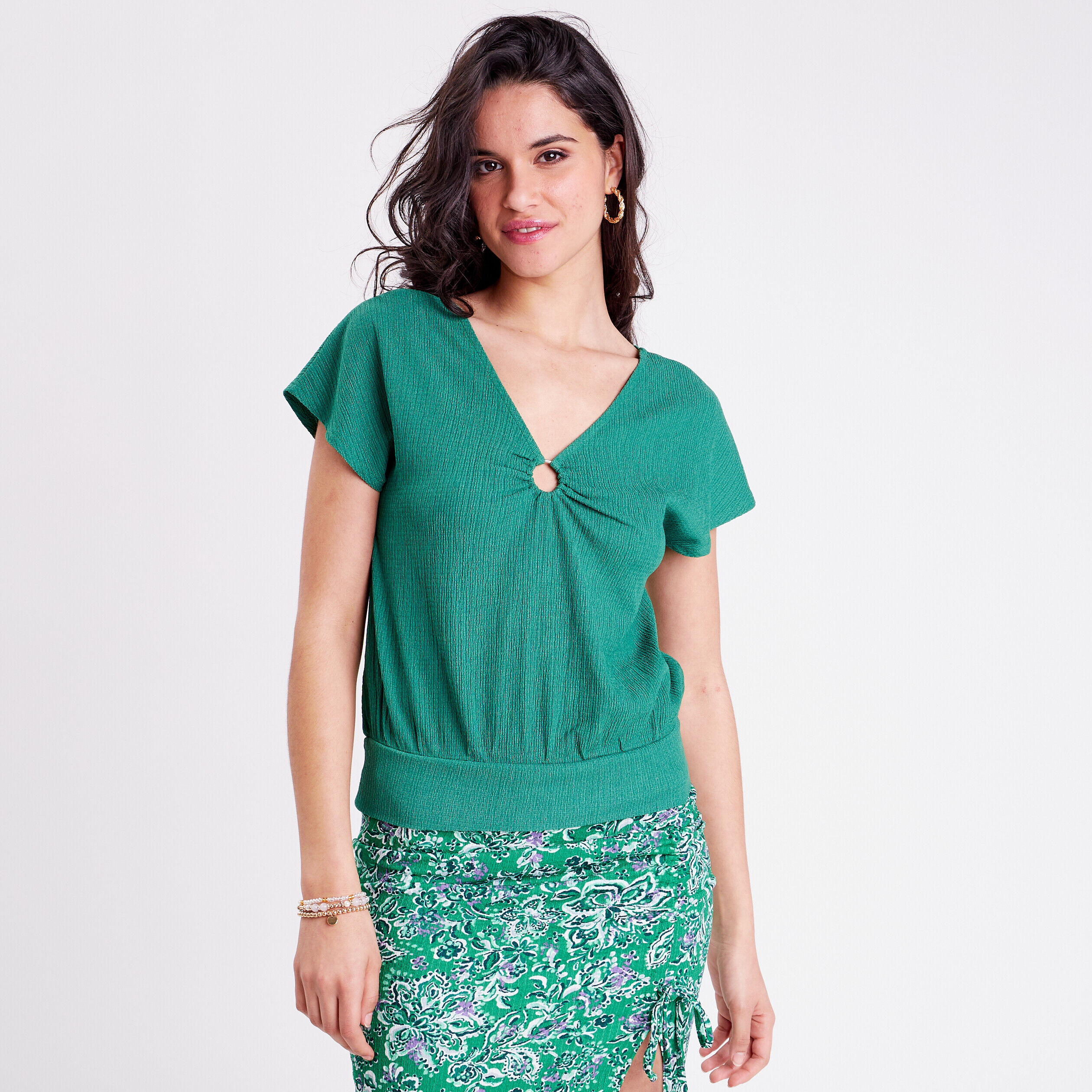 T-shirt à manches courtes vert femme | Cache Cache