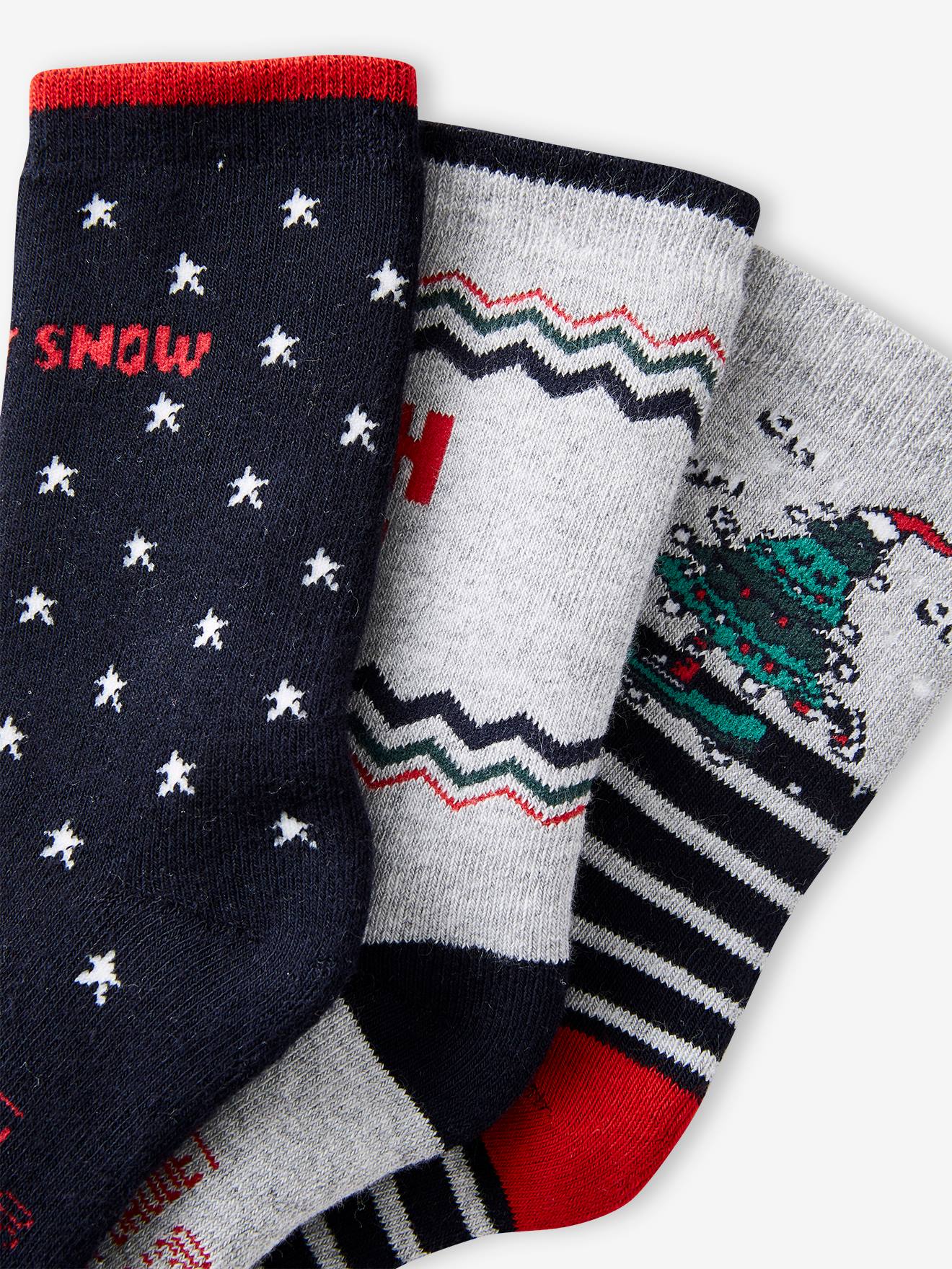 Vertbaudet Jungen Weihnachts-Geschenkset: 3er-Pack Socken Oeko-Tex - marine