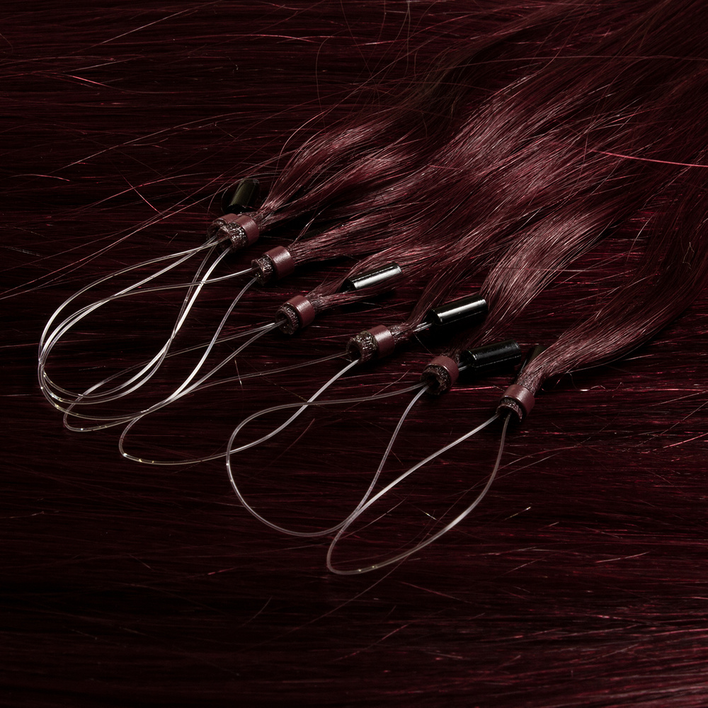 hair2heart Extensions à froid Microring Premium cheveux naturels #99j Bourgogne 0.5g extensions