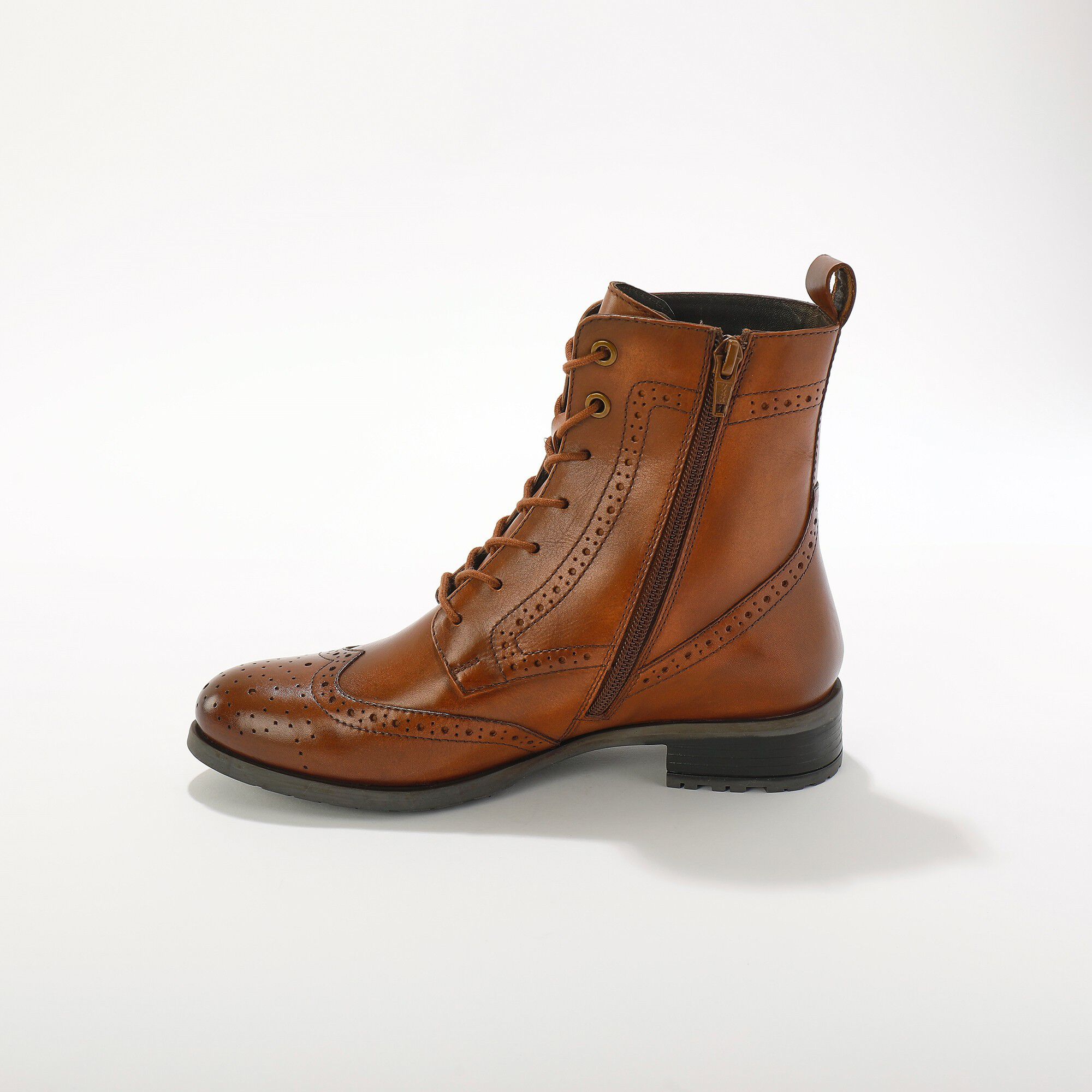 Bottines montantes doublées à lacets en cuir fleuri