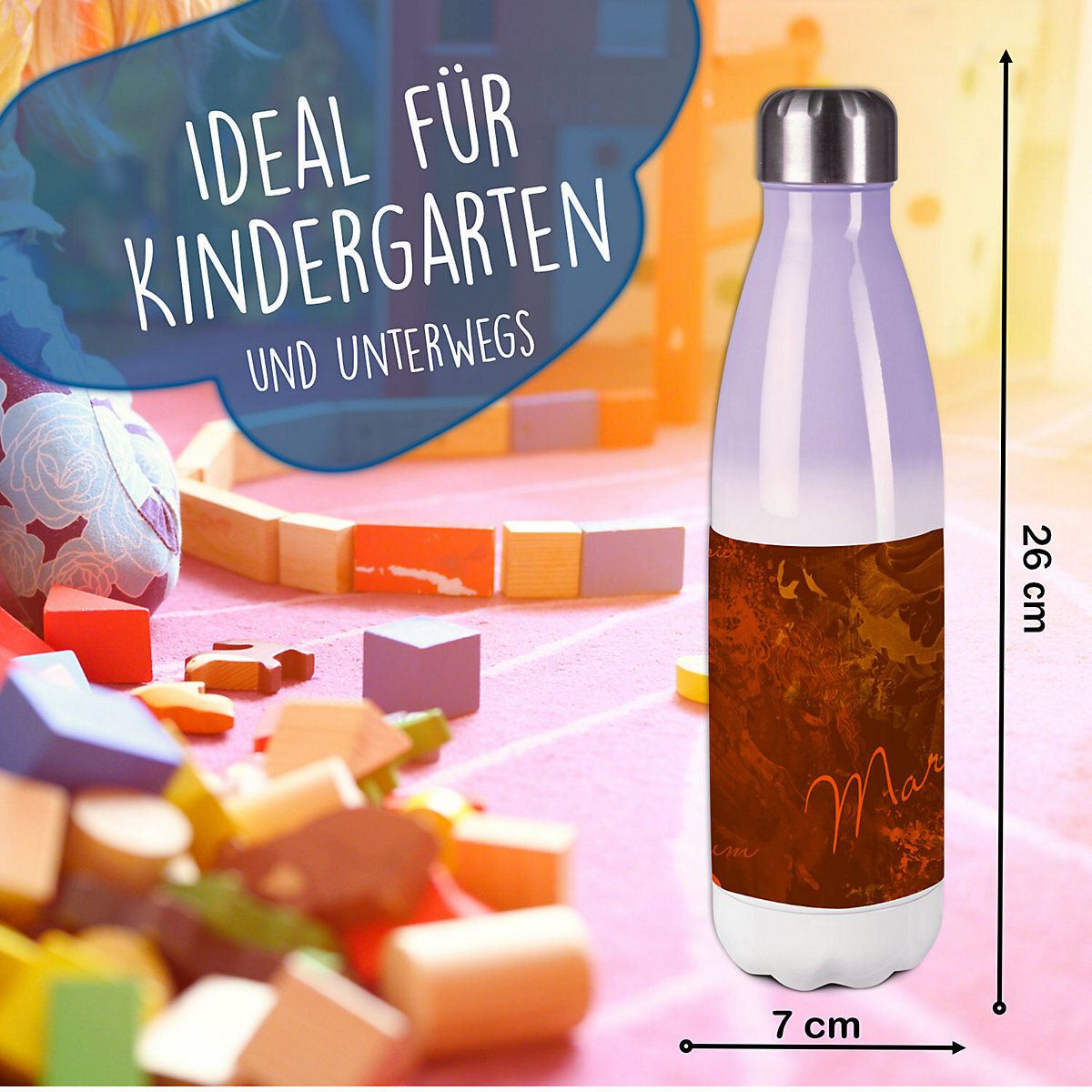 Edelstahl Kinder Thermoflasche / Trinkflasche bunt Traum Farbe braun Spülmaschinenfest, Auslaufsicher, Bruchfest, Doppelwandig, Für Heißgetränke geeignet, Mit Deckel, Isoliert