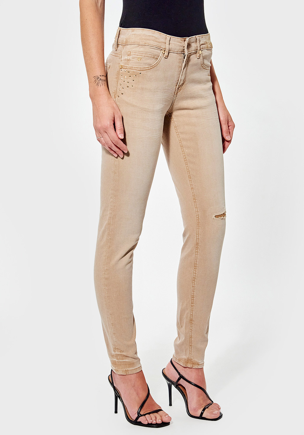 LISE  Jean slim beige Femme fantaisie