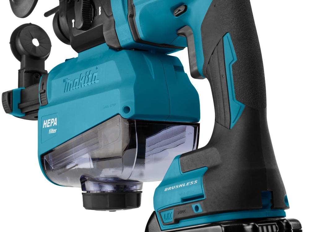Makita DHR182ZWJU Kombihammer 18 Volt (ohne Akkus und Ladegerät) + mit Staubabsaugung und AWS-Sender