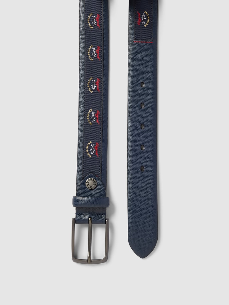 Gürtel aus Leder mit Label-Stitching in marineblau