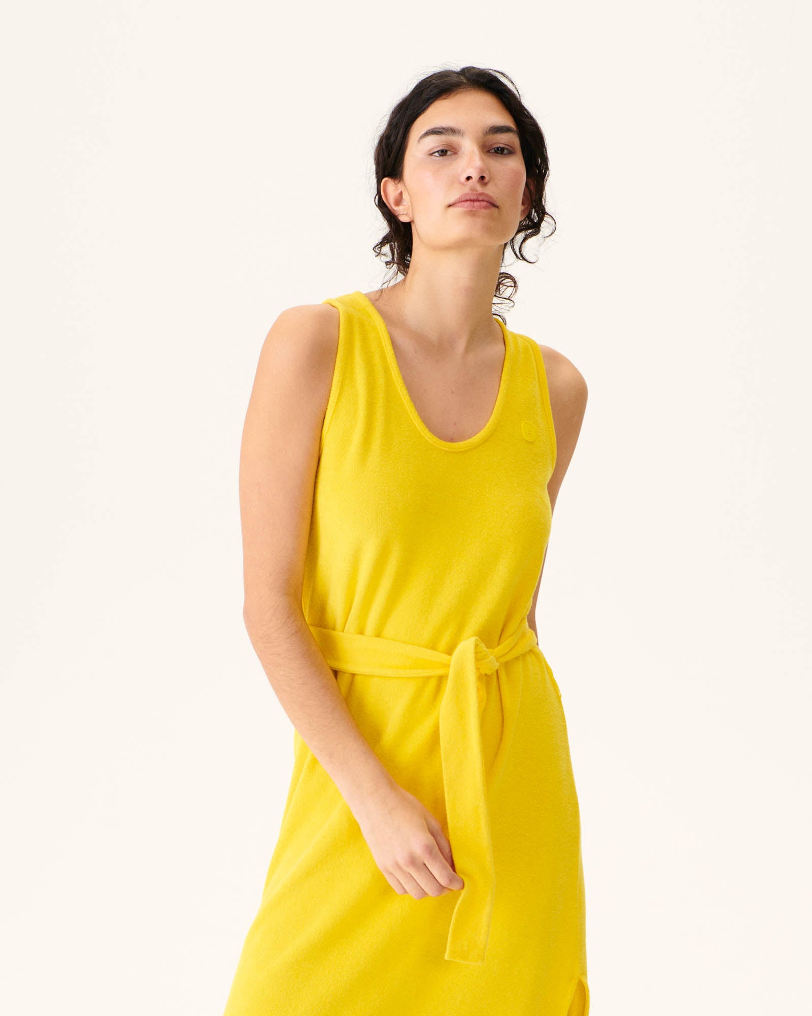 Robe longue ceinturée éponge Citron Ibiza