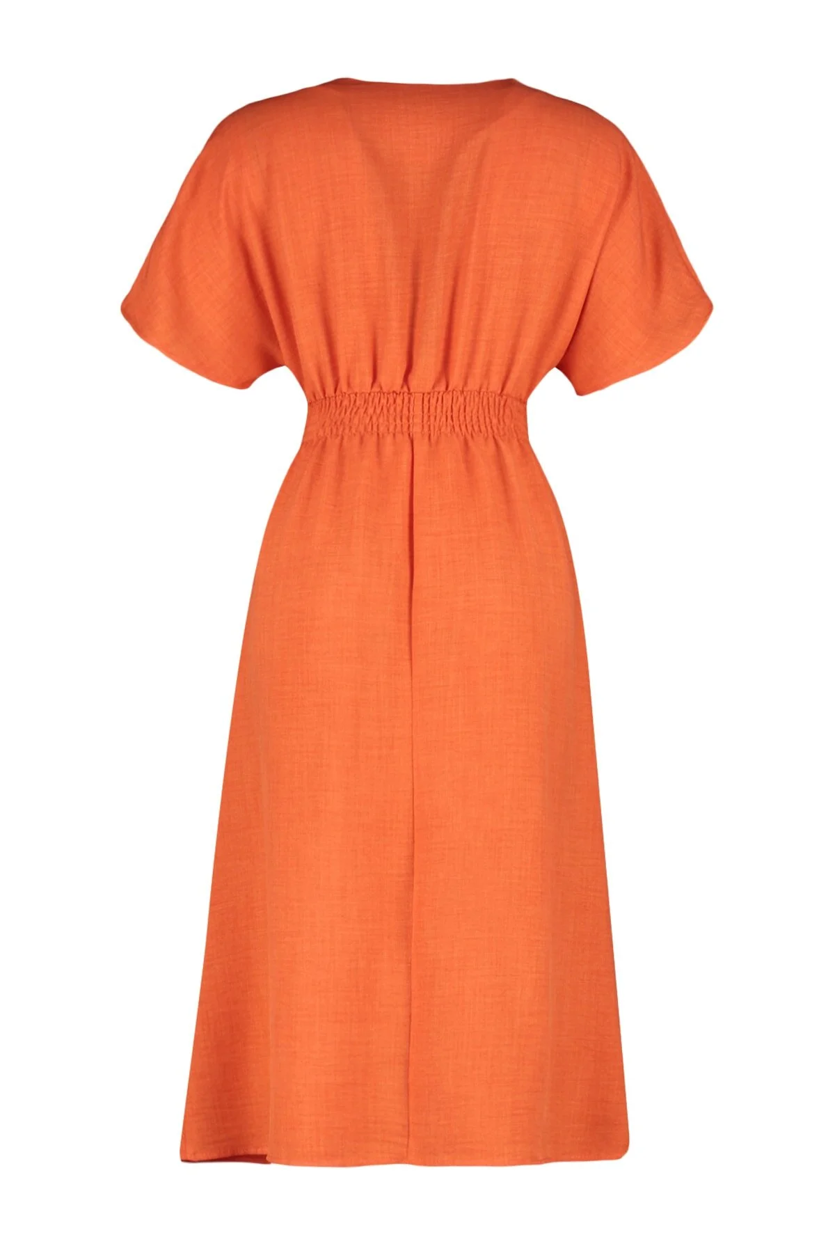 Trendyol Collection  Orangefarbenes Midi-Webkleid in A-Linie/Glockenform mit Schnürung TWOSS23EL01543