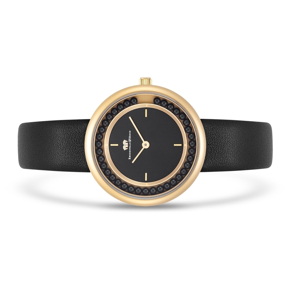 Rhodenwald & Söhne Montre à quartz Pearl en Or jaune Cuir véritable en Noir Montre
